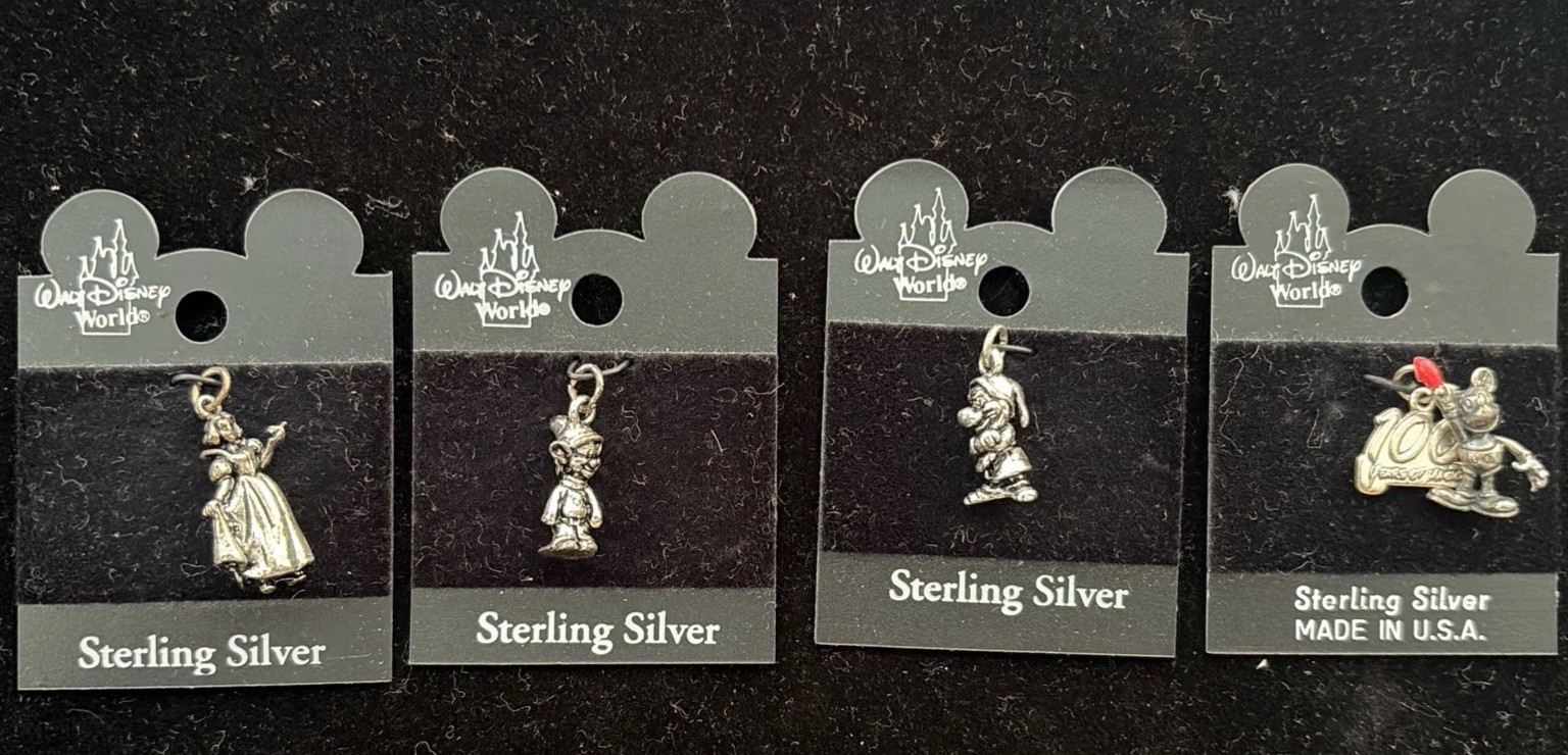 Lot of 4 Vintage 925 Sterling Walt Disney World Character Charms SW,Dwarfs,Micky