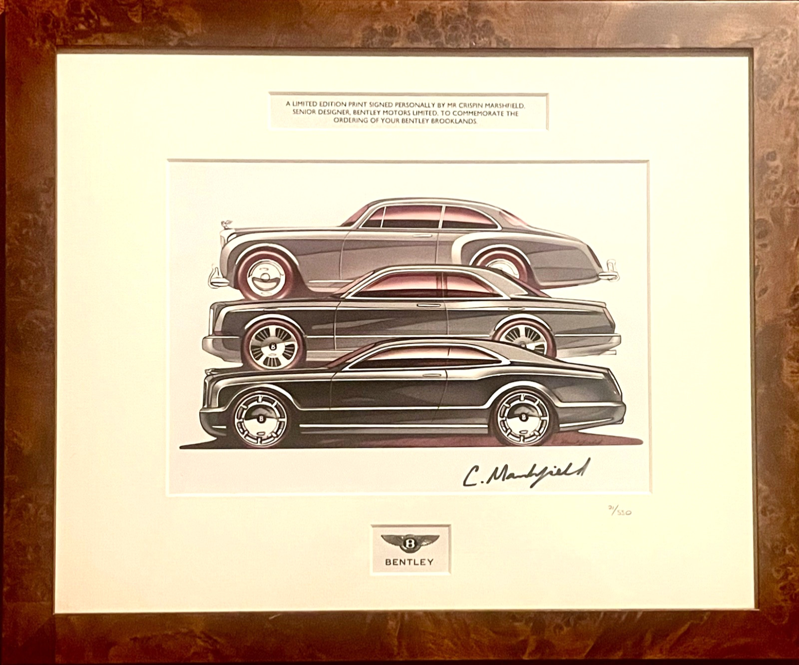 BENTLEY BROOKLANDS 2010 Ltd Edition SIGNED PRINT Crispin Marshfield 21/550 RARE