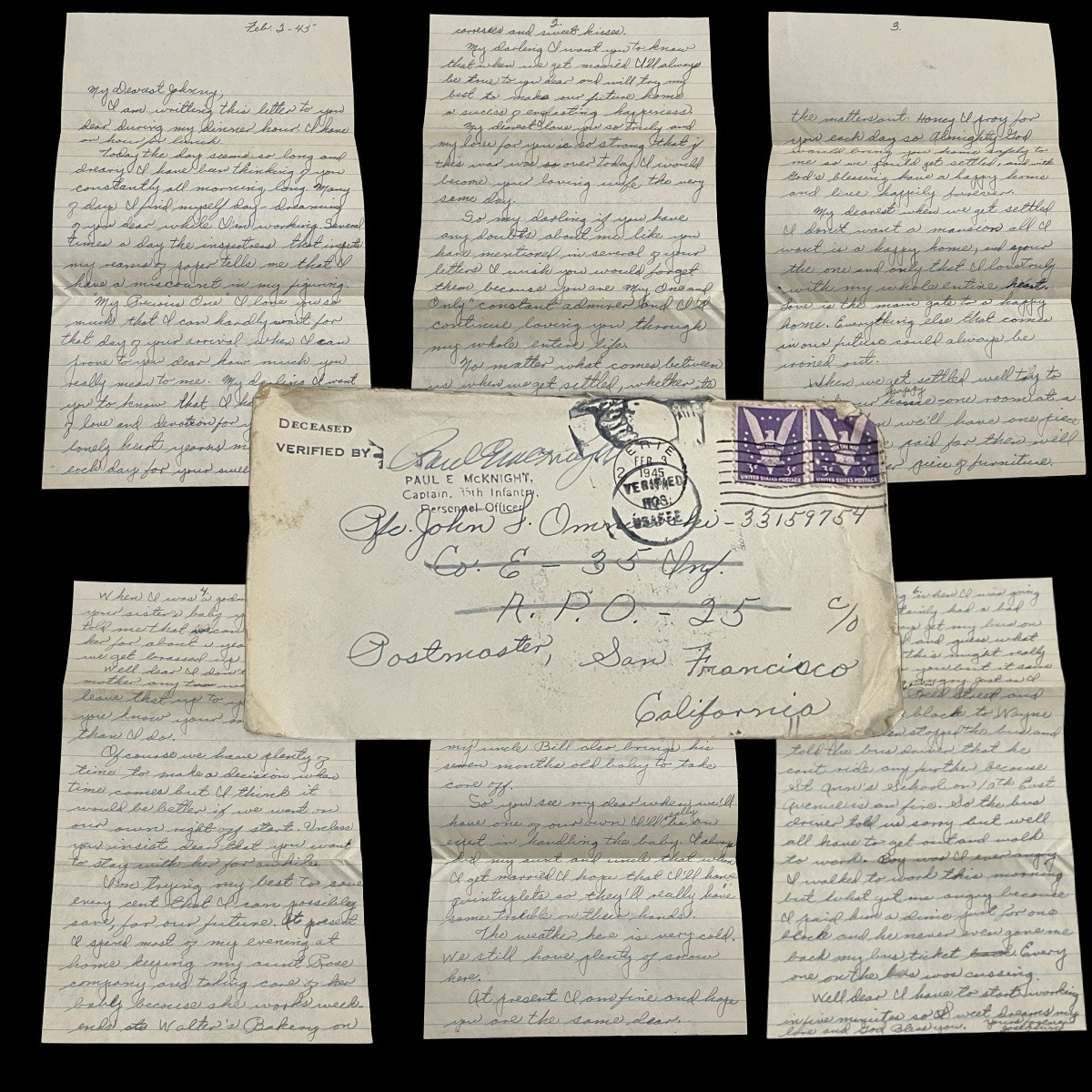 1943 WWII Love Letter Deceased Verified Soldier 35th Infantry Returned Erie PA
