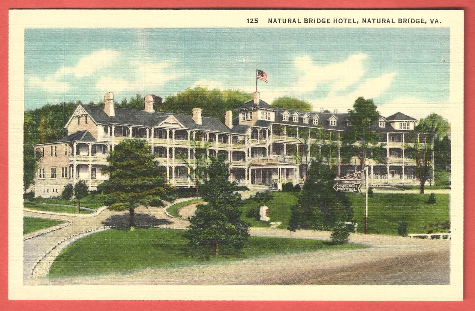NATURAL BRIDGE HOTEL, NATURAL BRIDGE, VA. –Burned Down 1963– 1936 Linen Postcard