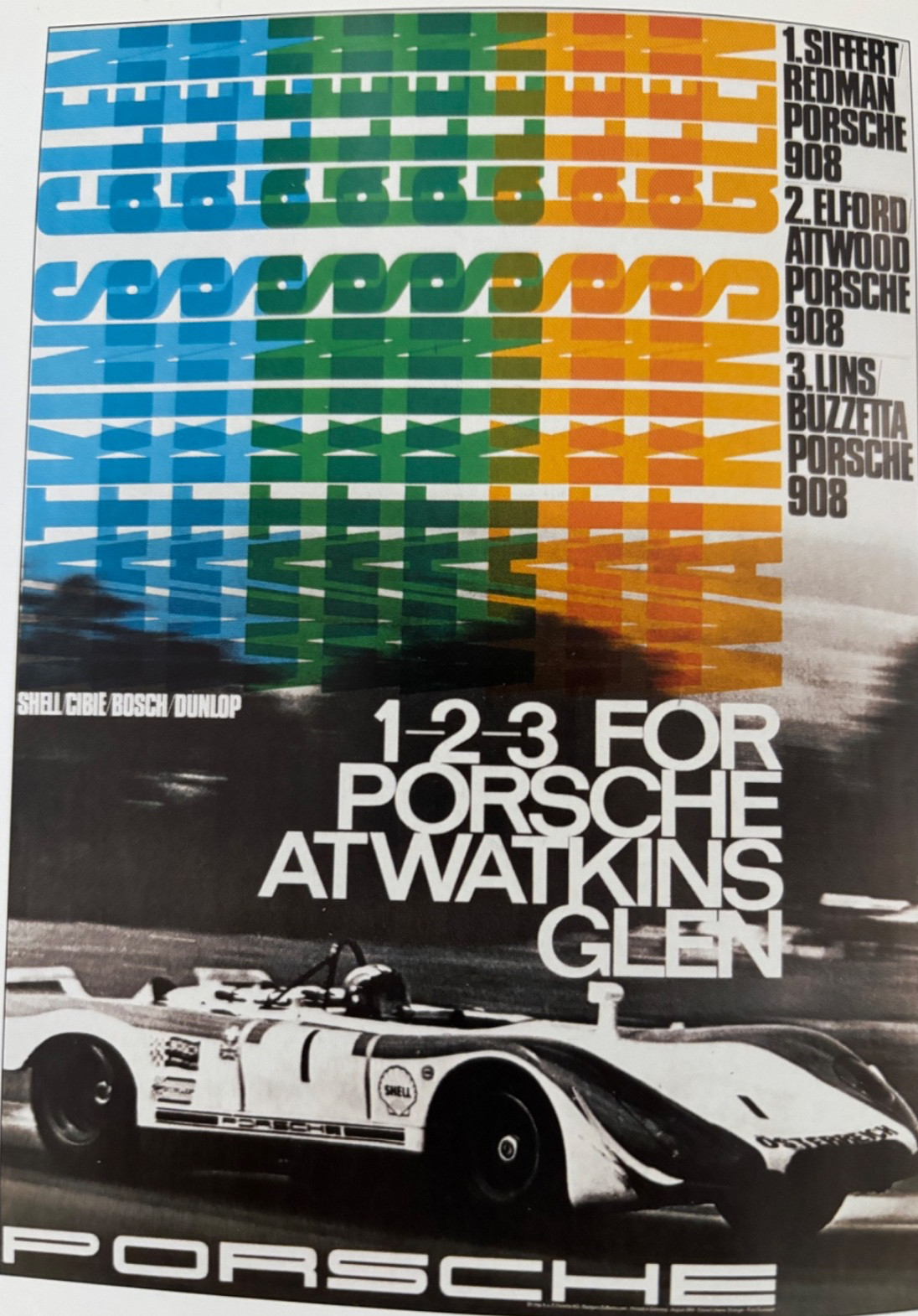 PORSCHE FACTORY POSTER 1969 WATKINS GLEN PORSCHE FACTORY POSTER 1969 WATKINS GLEN