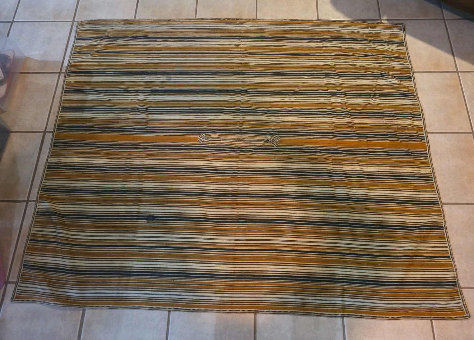 Vintage Peruvian Andean Hand Woven Striped Blanket Poncho 63.5\