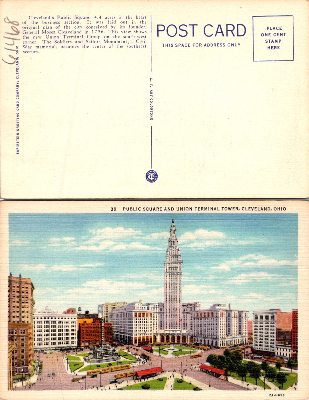 Cleveland OH Public Square And Union Terminal Tower Postcard 61468