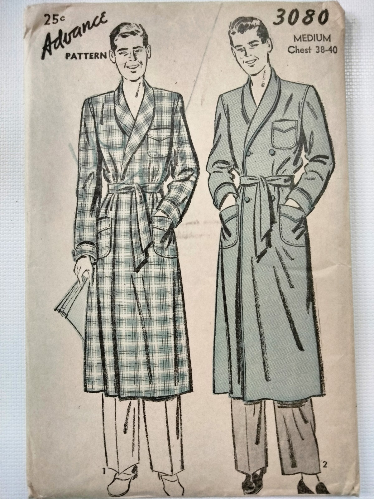 Vtg 1940s Men\'s Robe Pattern Advance 3080 Size Medium 38-40” Factory Folded Vtg 1940s Men\'s Robe Pattern Advance 3080 Size Medium 38-40” Factory Folded