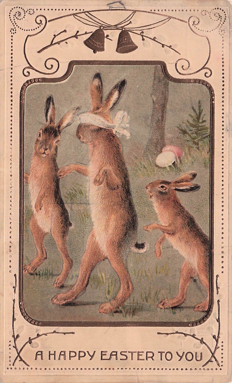 Easter Card Ellen Clapsaddle Bunny Rabbit Anthropomorphic Vtg Postcard I65