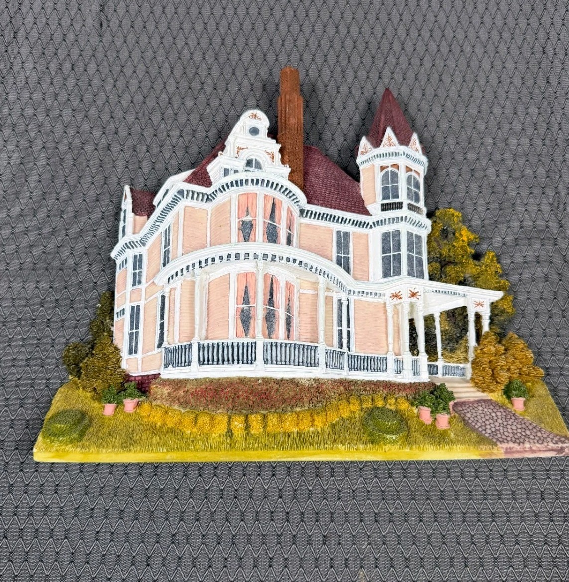 Victorian Queen Anne Style Mansion Wallhanging Pale Peach With White Trim
