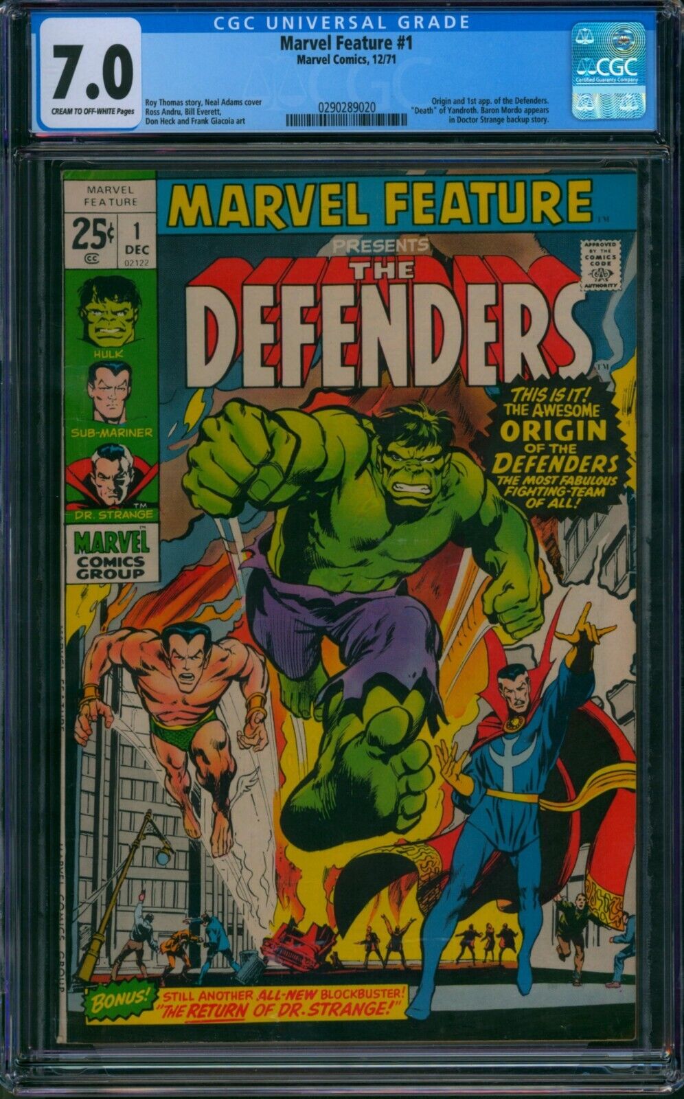 Marvel Feature #1 🌟 CGC 7.0 🌟 1st Appearance of the DEFENDERS Key Comic 1971