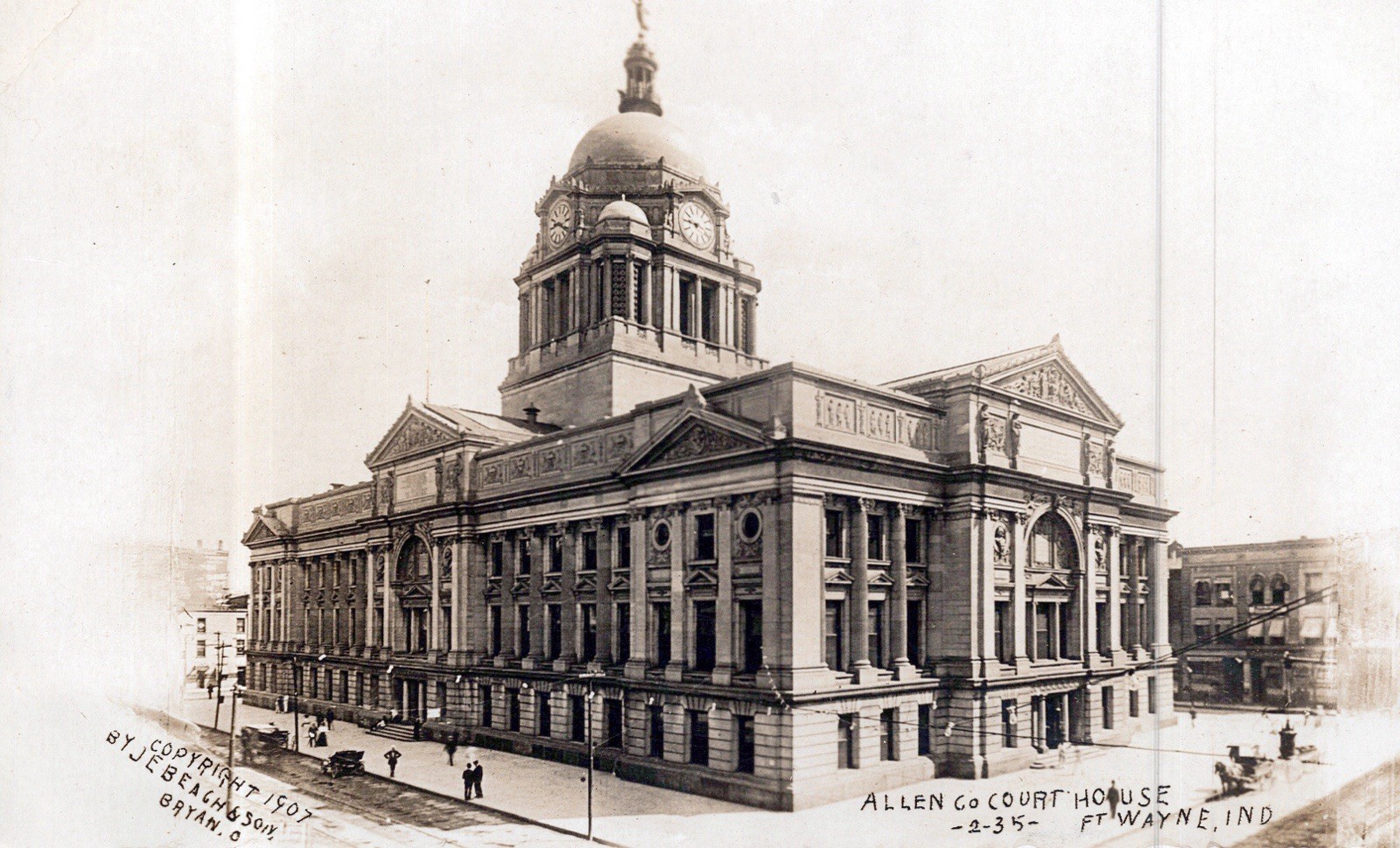 1907 Allen County Court House Fort Wayne Indiana J E Beach RPPC Postcard