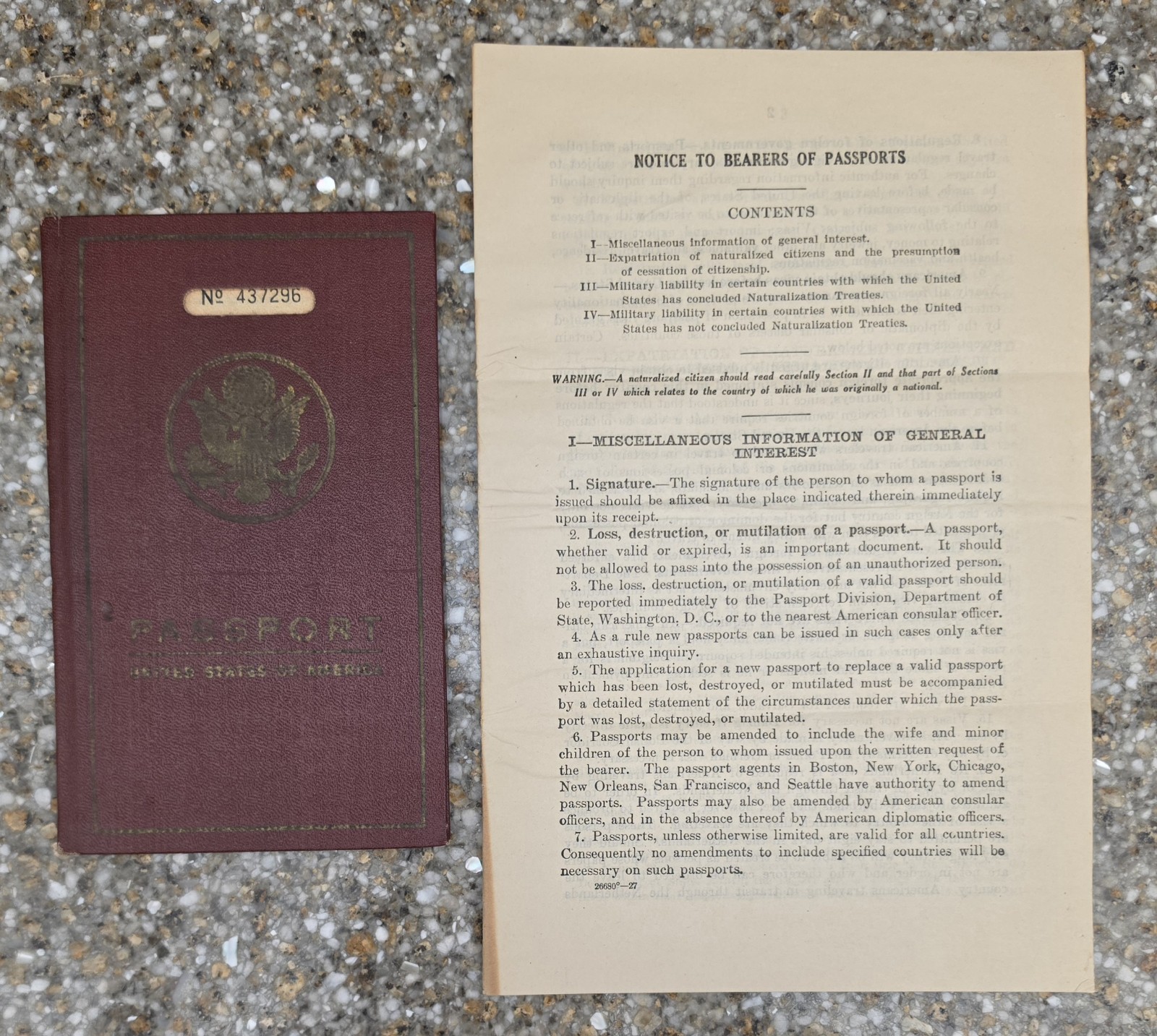 1927 Vintage US Passport John B Kennard St Louis Carpet Co Merchant Frank Kellog