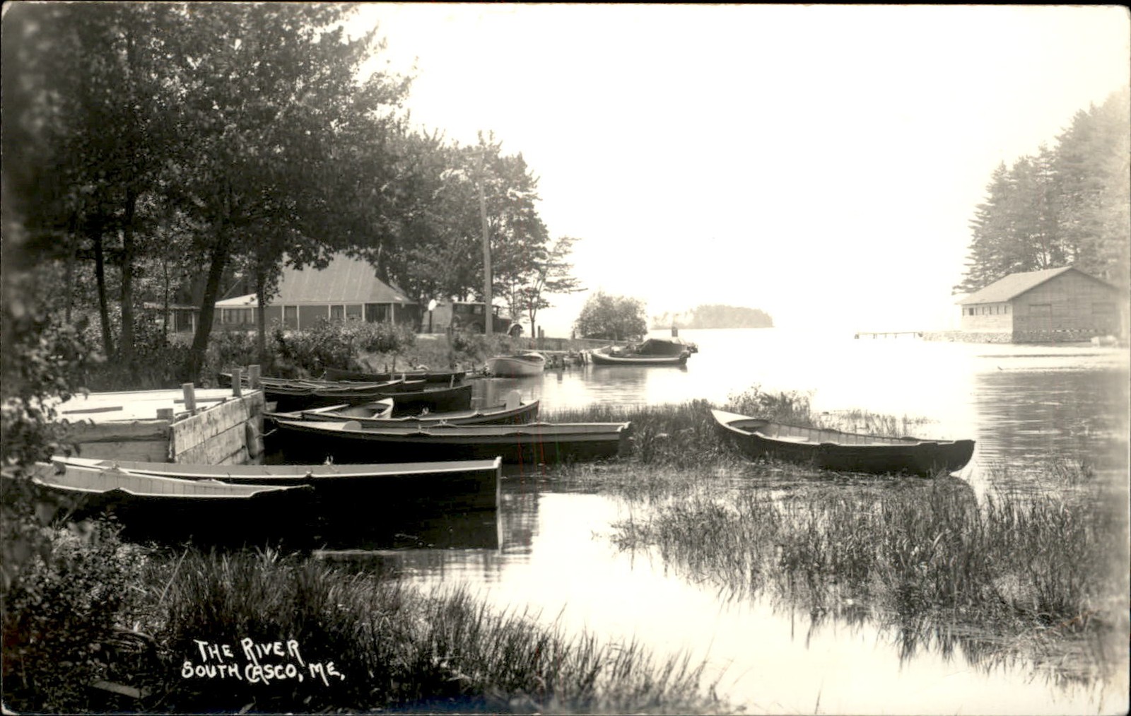 South Casco Maine ME River with boats c1900s-20s Real Photo Vintage Postcard bhn