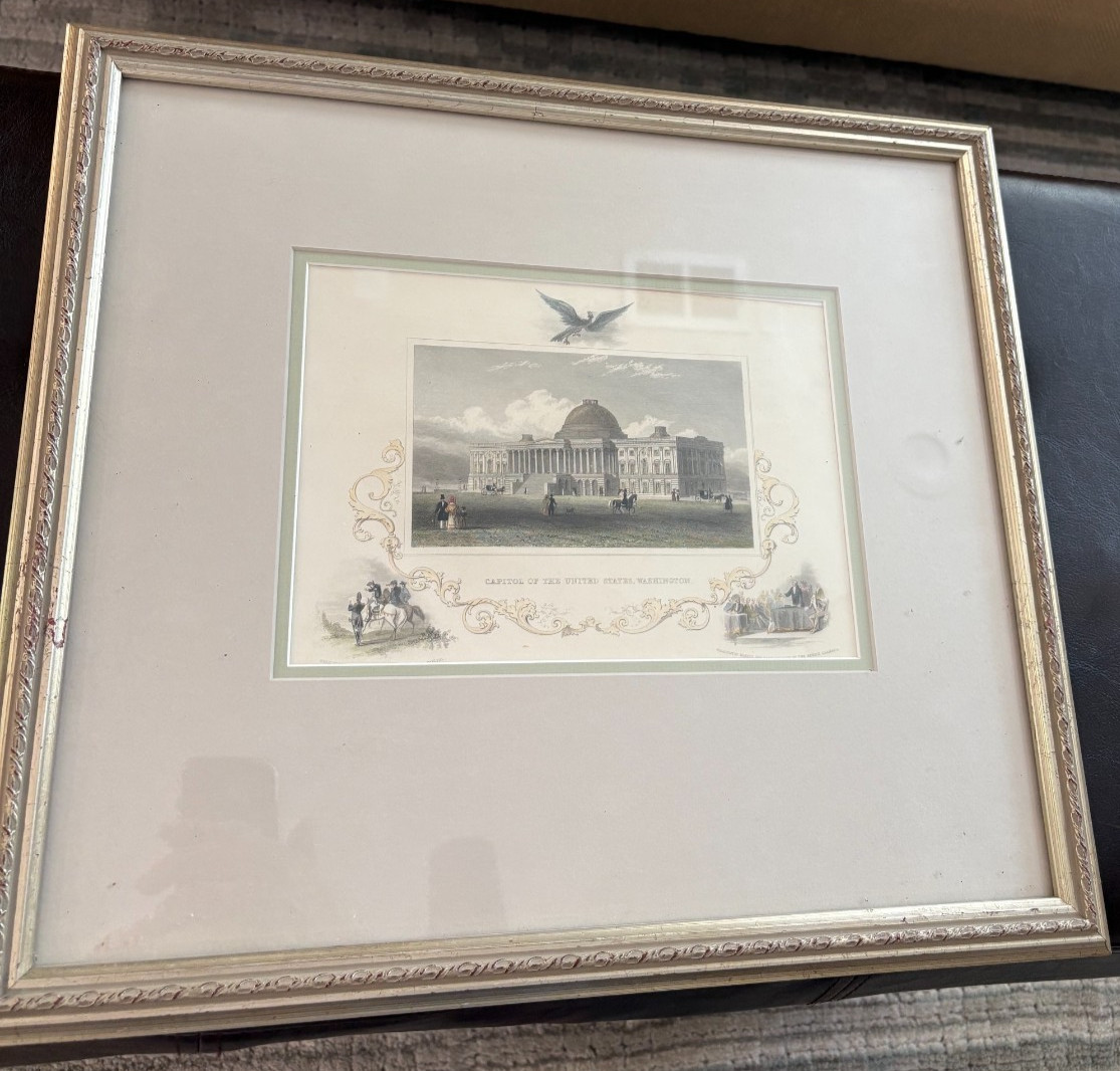 Framed 1851 Hand-Colored Steel Engraving Capitol of the United States