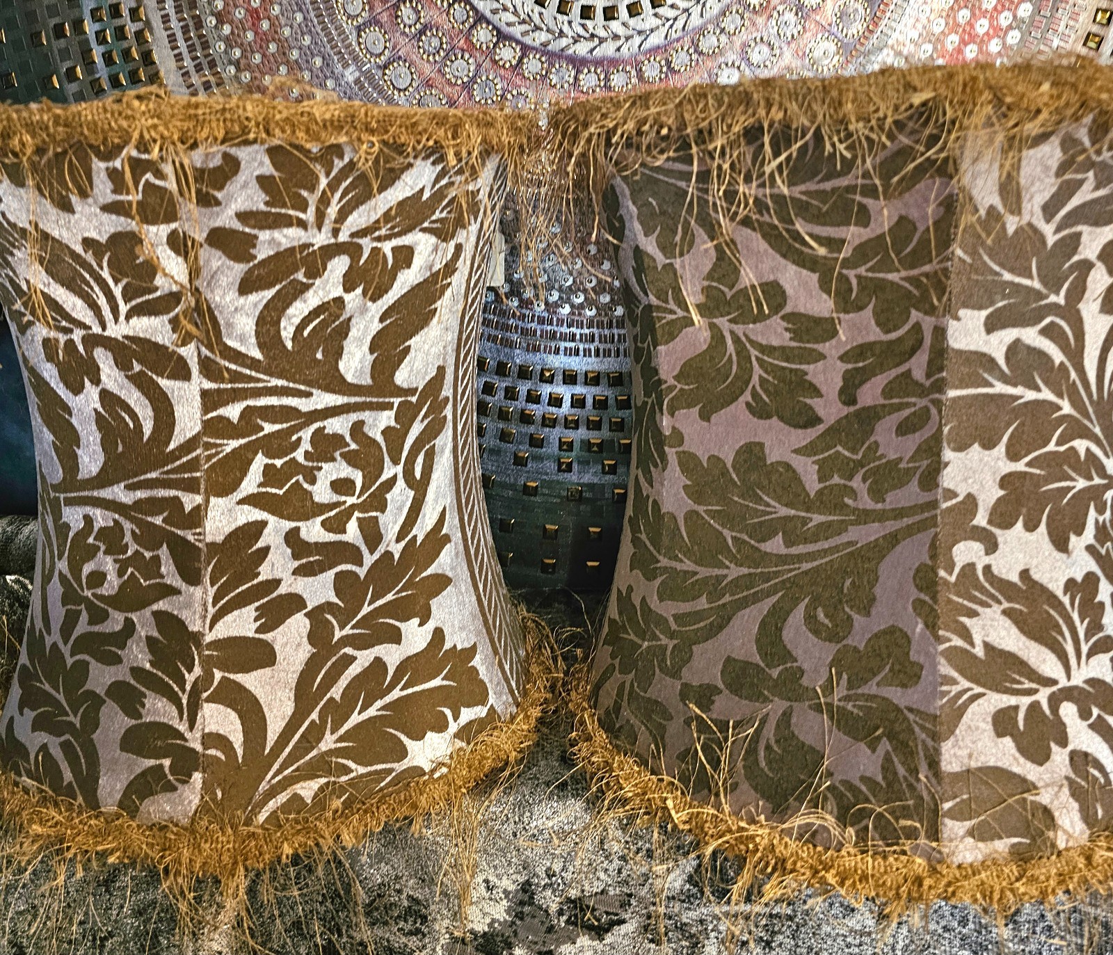 Pair 60s VTG Floral Drum Fabric Lamp Shades Retro Botanical MCM 12\
