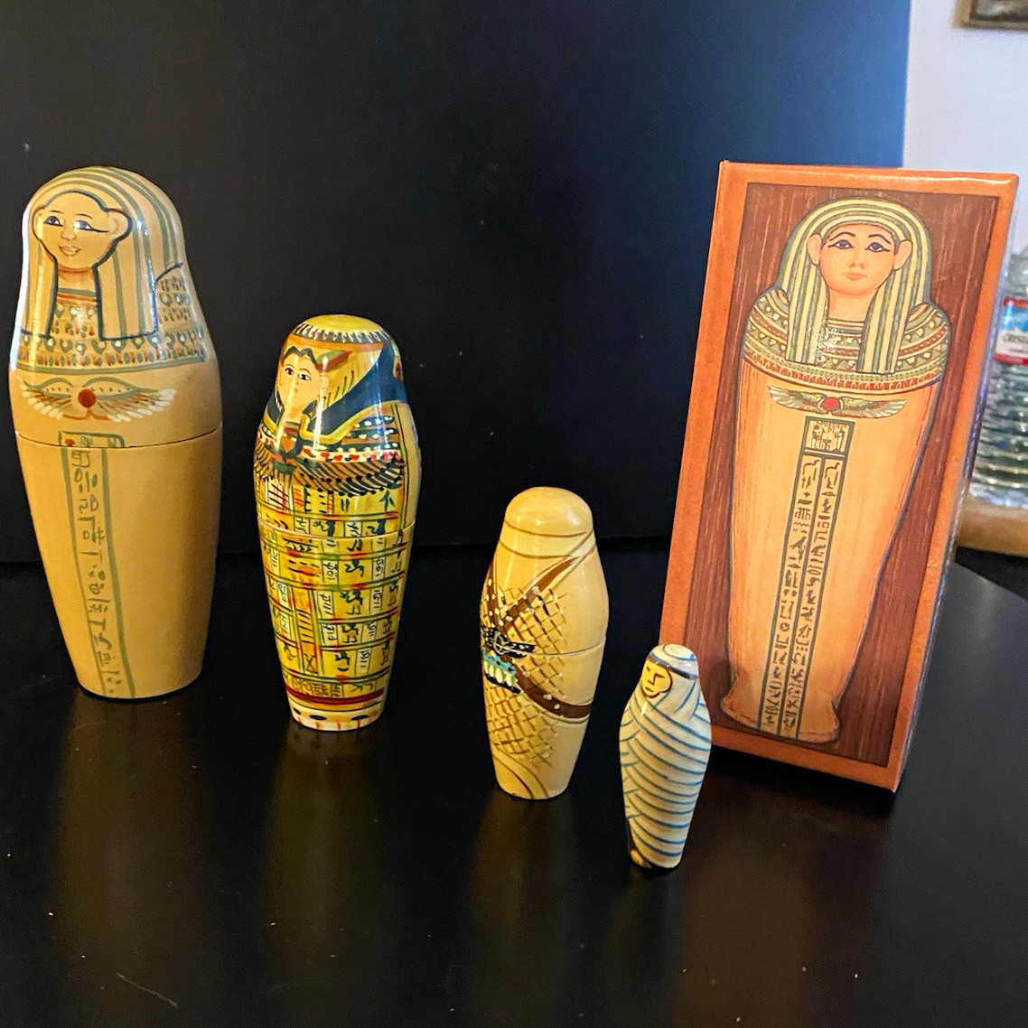 Museum of Fine Arts Boston Nesting Mummies Painted Wood Box Set 4pc Egyptian