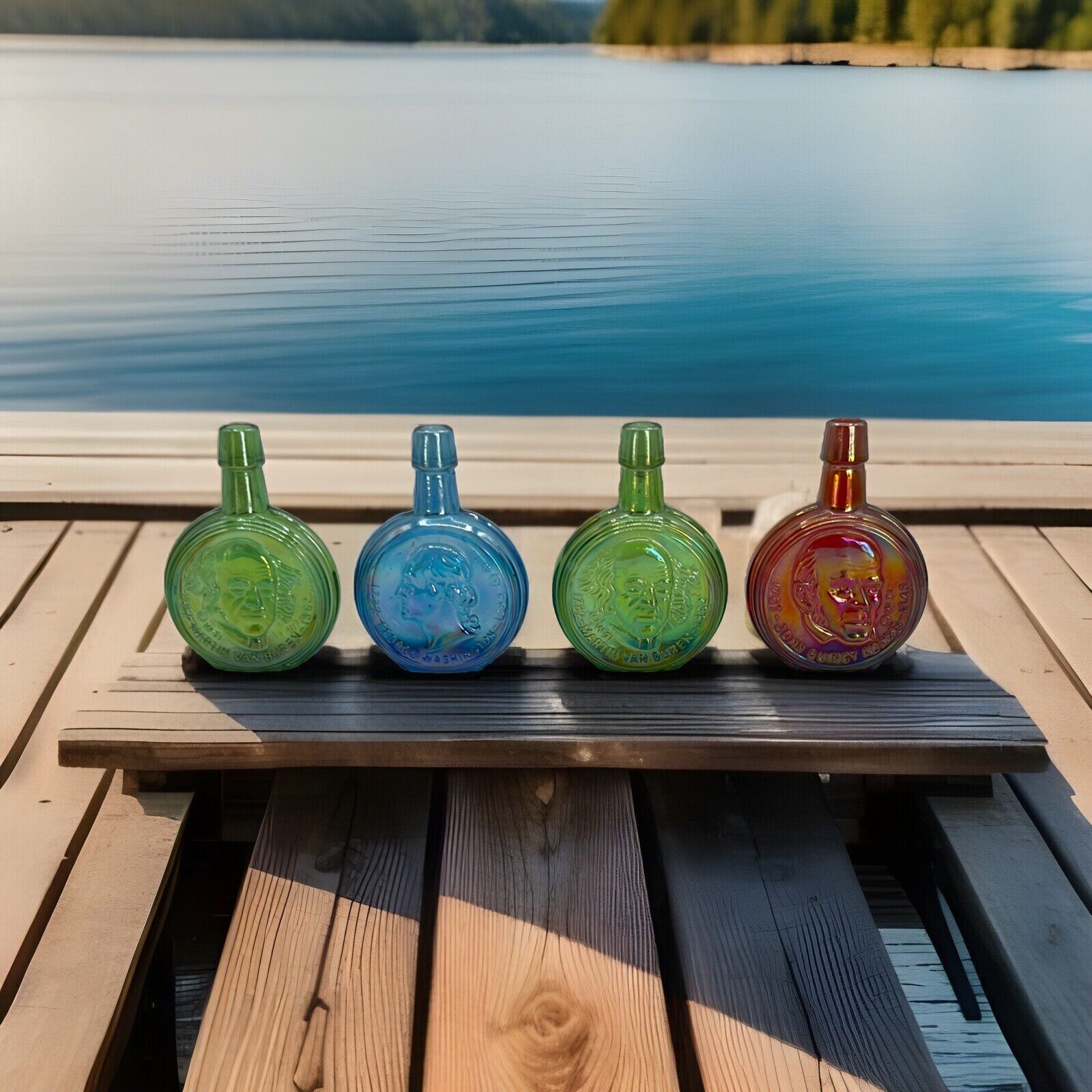 VTG Set of 4 Wheaton Glass Presidential Commemorative Carnival Glass Bottles
