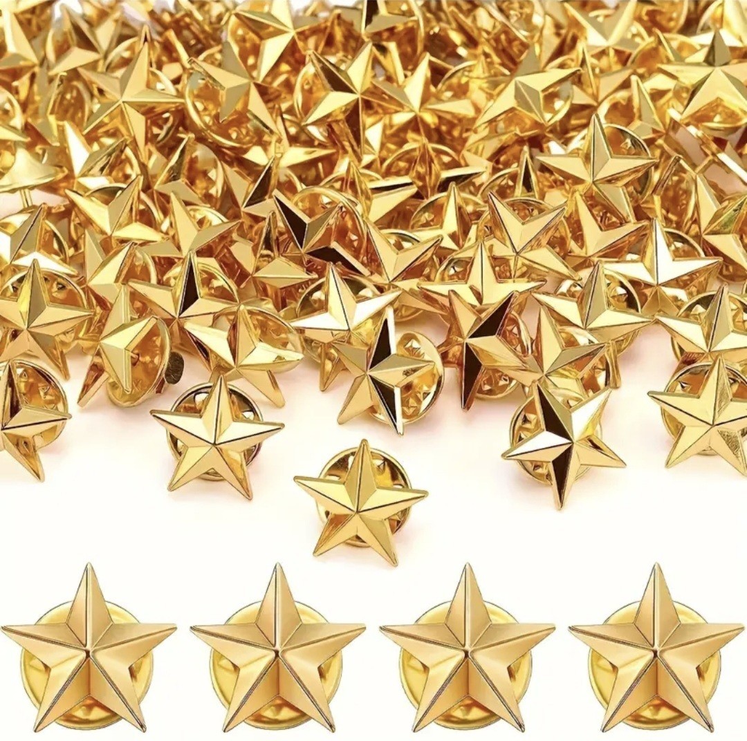 Golden Star Pin Lapel 3D Badge Gold Colour Metal Praise Award Recognition