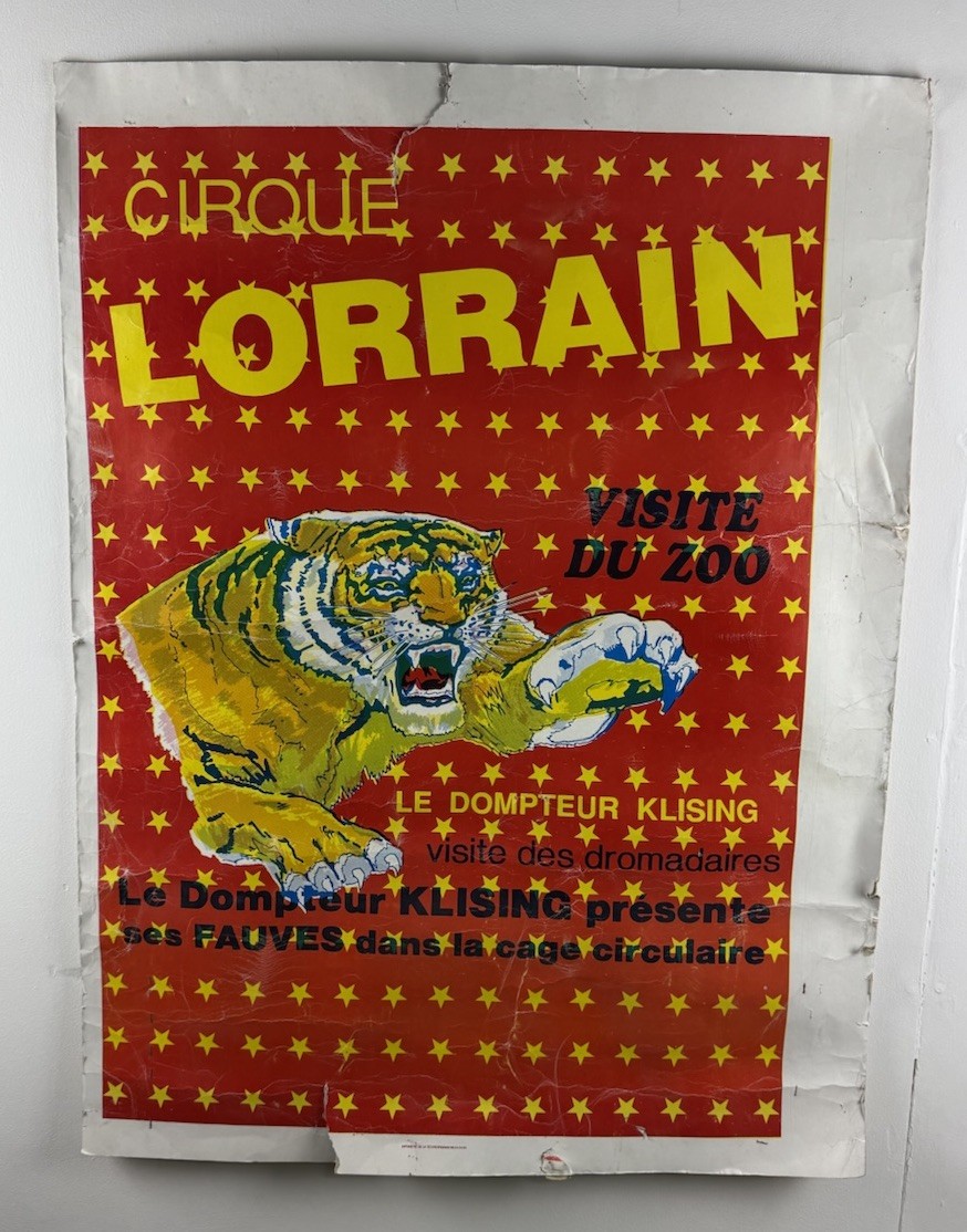 Vintage French Circus Poster - Cirque Lorrain Klising Tiger - 96 x 71cm