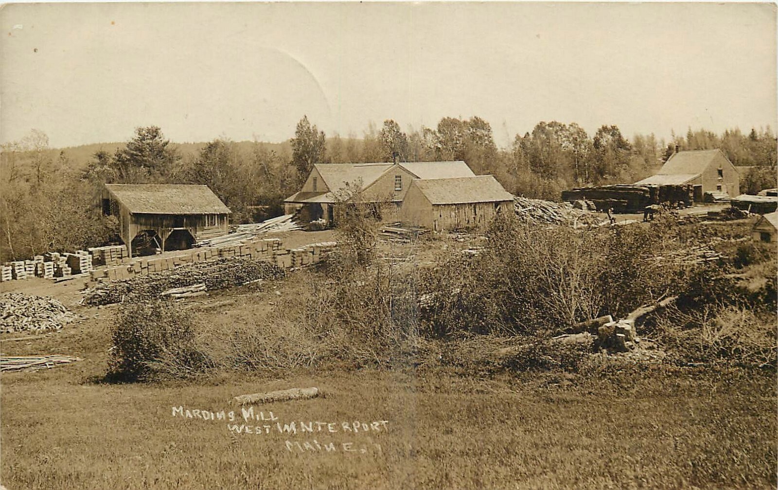 c1910 West Winterport Maine Marding Mill lumber Sawmill RPPC Postcard 25-1762