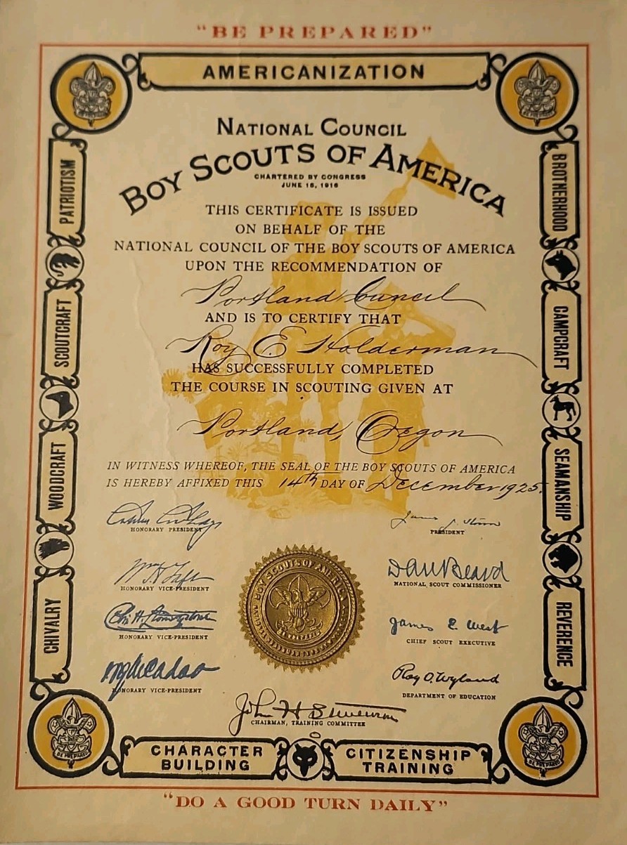 1925 Boy Scouts Of America Americanization Certificate Portland Oregon BSA 