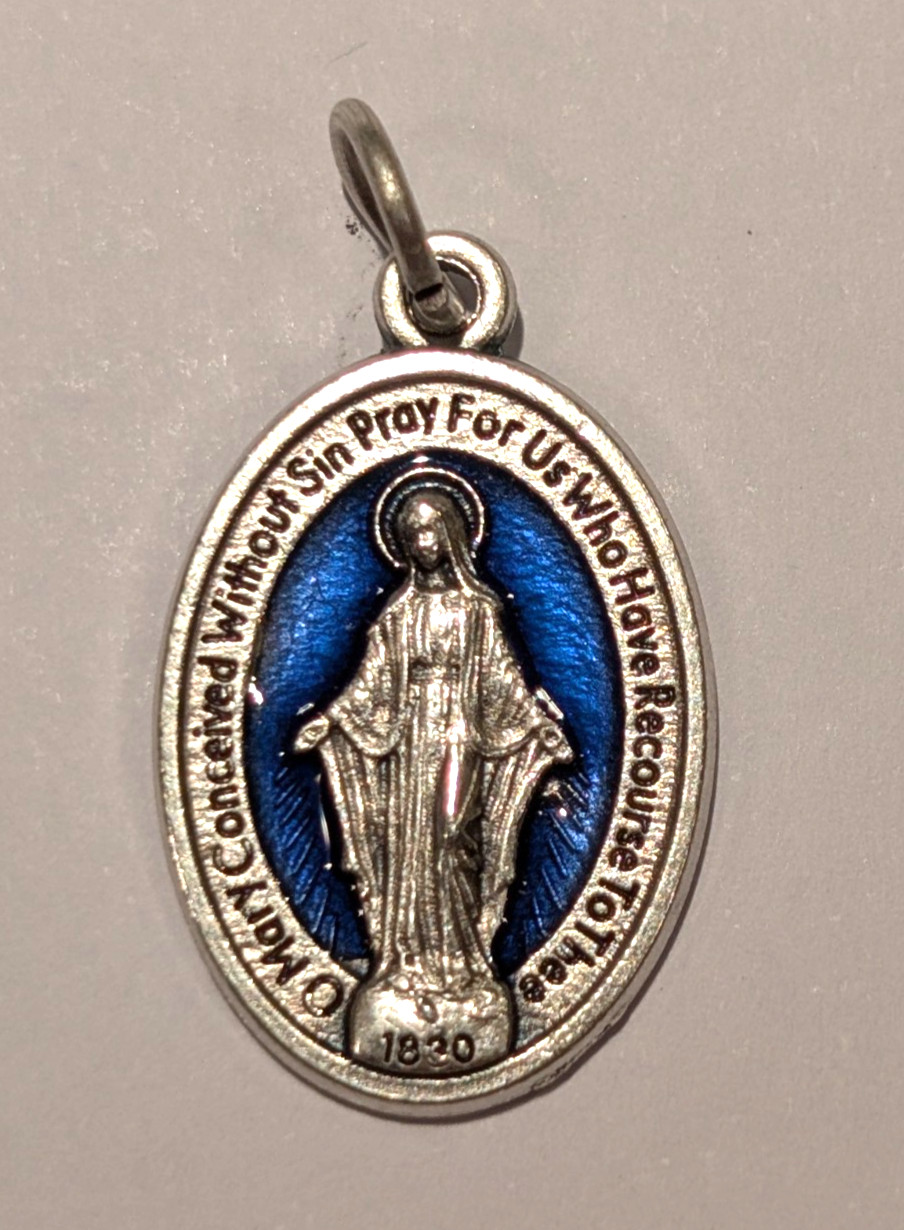 Catholic Blue Enameled Miraculous Medal - Made in Italy