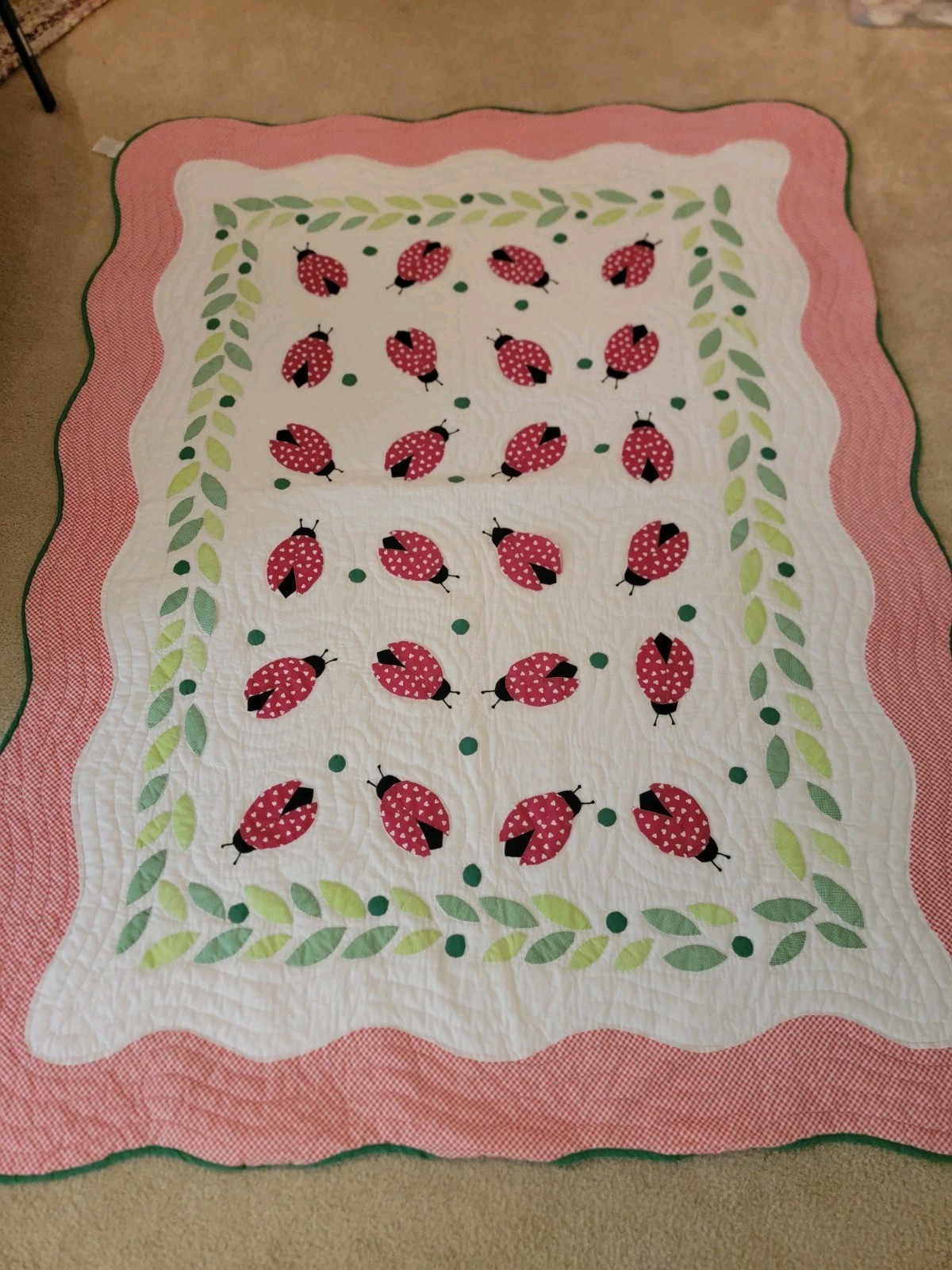 Vintage 11 Piece Britannica Home Fashions Ladybug Quilt Pillows Shams Curtains 