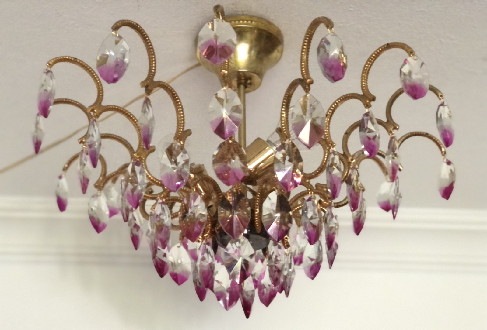 vintage chandelier crystal pink hand painted spider 3 lamp chandelier
