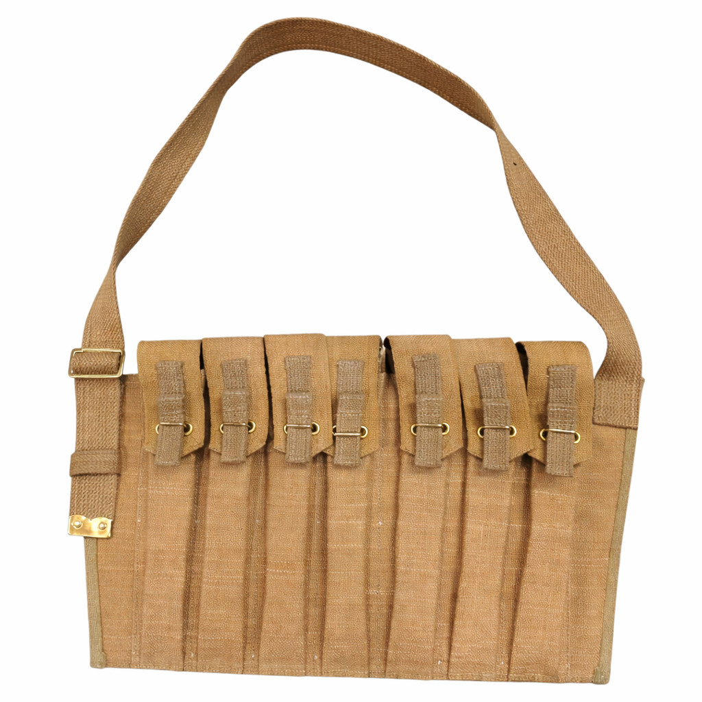 WWII British 7 Pocket 1944 Magazine Pouch Bandolier For Sten Repro-Light KHAKI