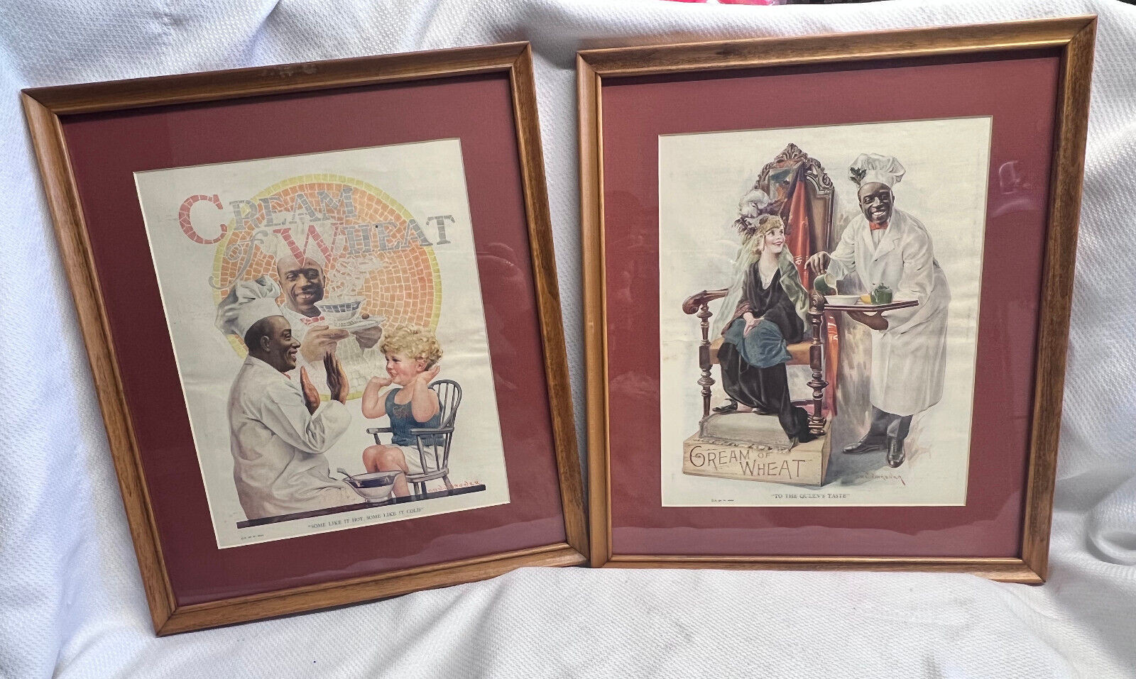 Antique 1923 &  1924 Cream Of Wheat Matted And Framed Advertising Lot Of 2