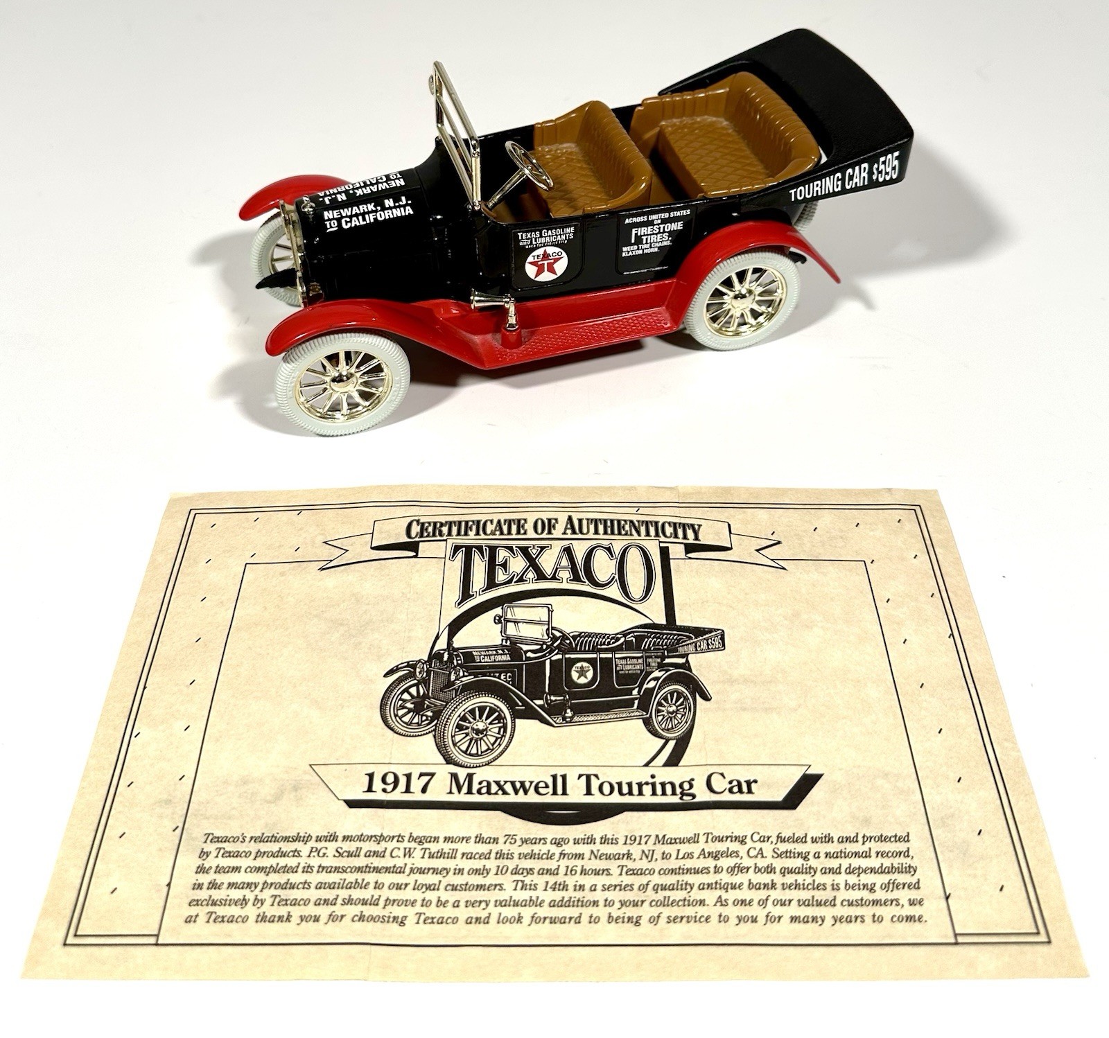 Texaco 1917 Maxwell Touring Car Coin Bank Ertl Collector Series 14 w/ Cert & Key
