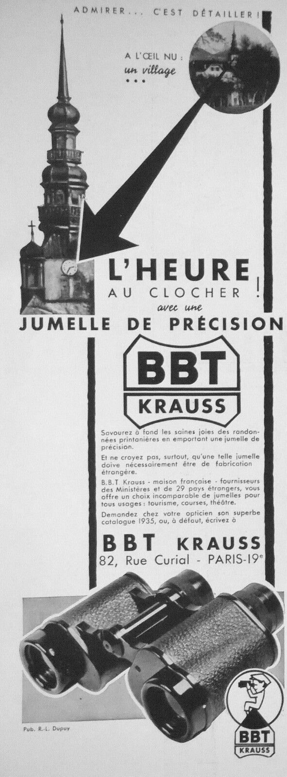 1935 KRAUSS BBT BELL HOUR ADVERTISEMENT WITH PRECISION TWIN 