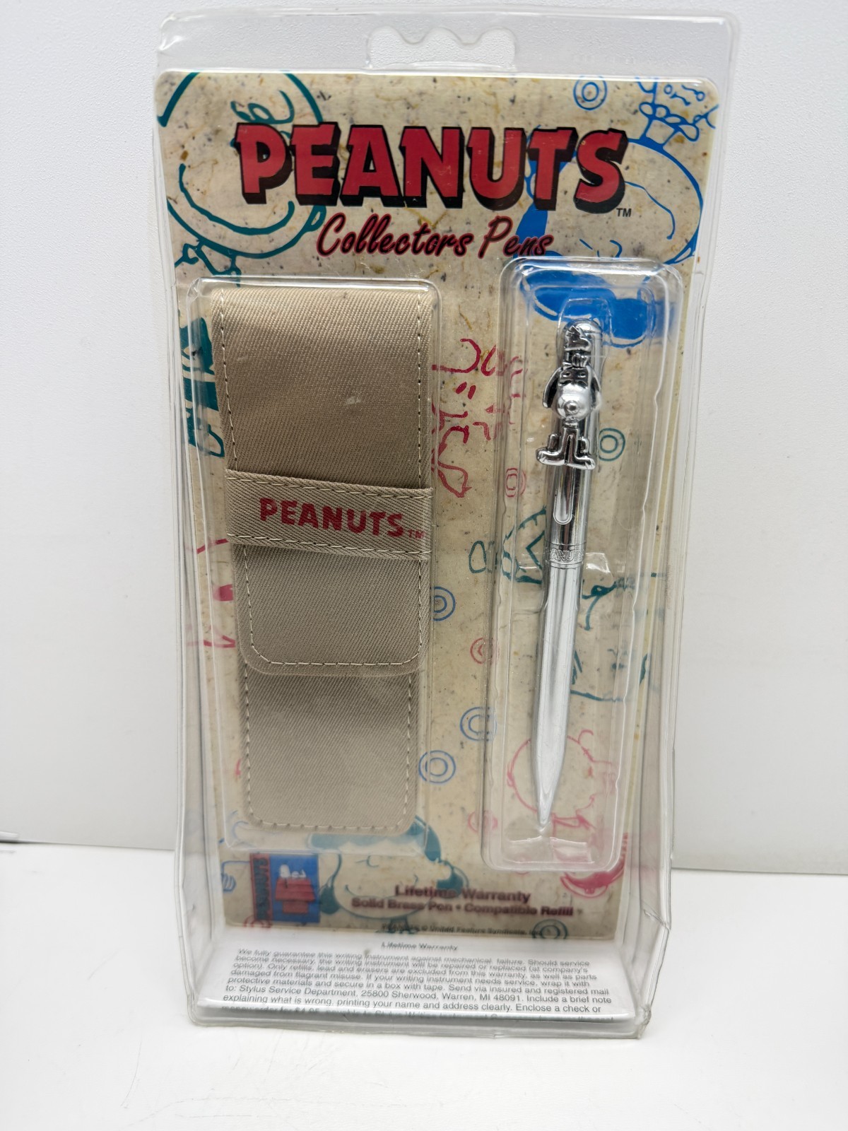Vintage Peanuts Snoopy Solid Brass Chrome Twist Pen & Fabric Pouch Stylus Sealed