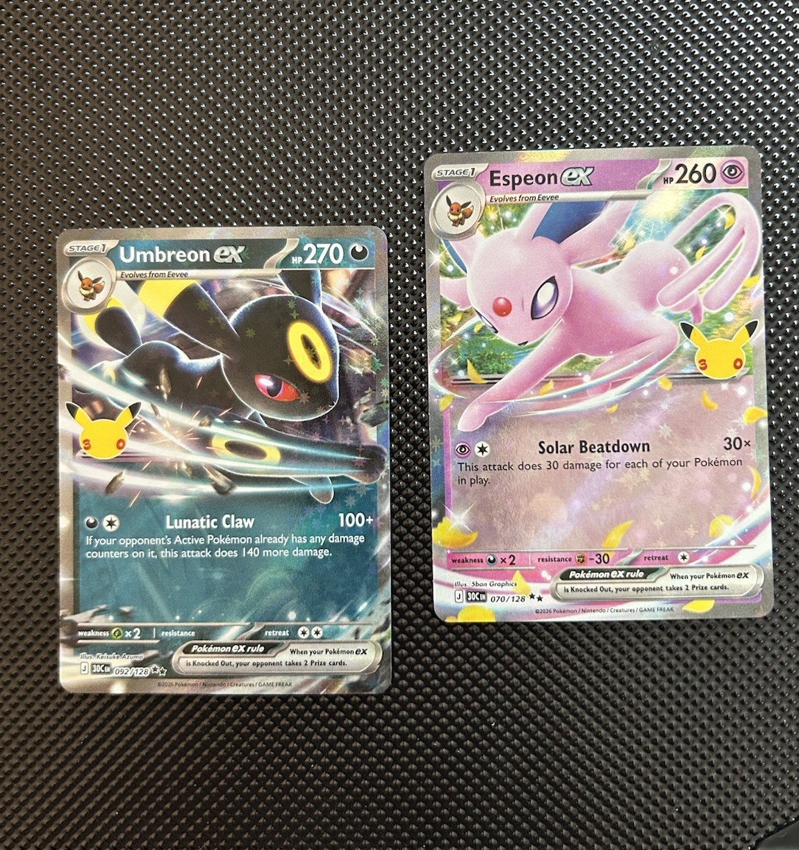 Umbreon ex + Espeon ex Bundle ME:30th Celebration NM 092/128 + 070/128