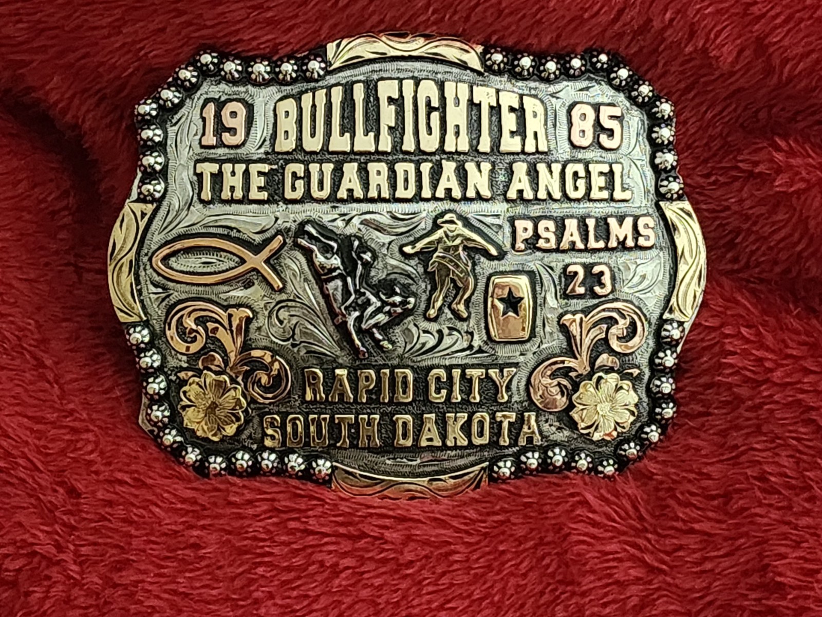 Bullfighting Rodeo Champion Trophy Belt Buckle☆Rapid City SD☆1985☆Rare#913