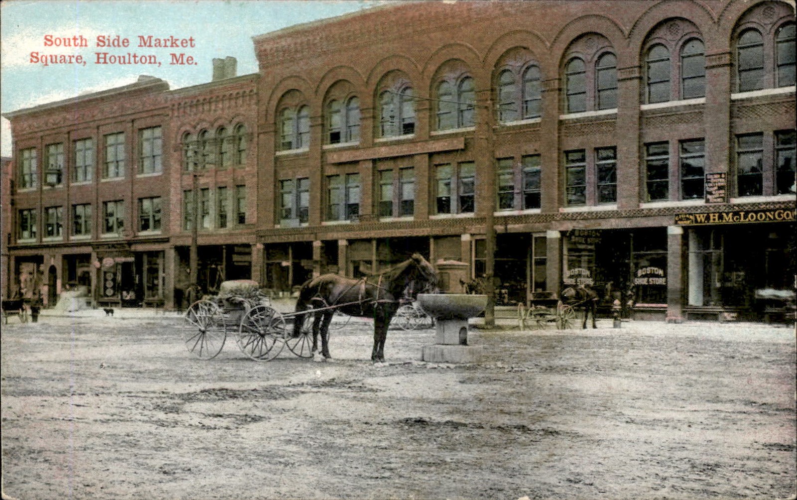 Houlton Maine ME Street Scene Horse Trough 1900s-20s Vintage Postcard