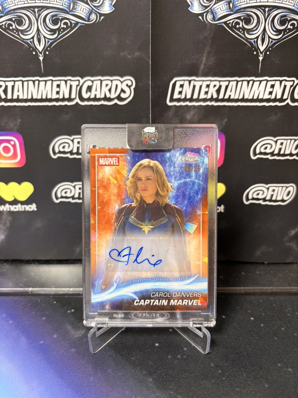 2025 Topps Chrome Marvel Captain Marvel Brie Larson Orange Auto /25 