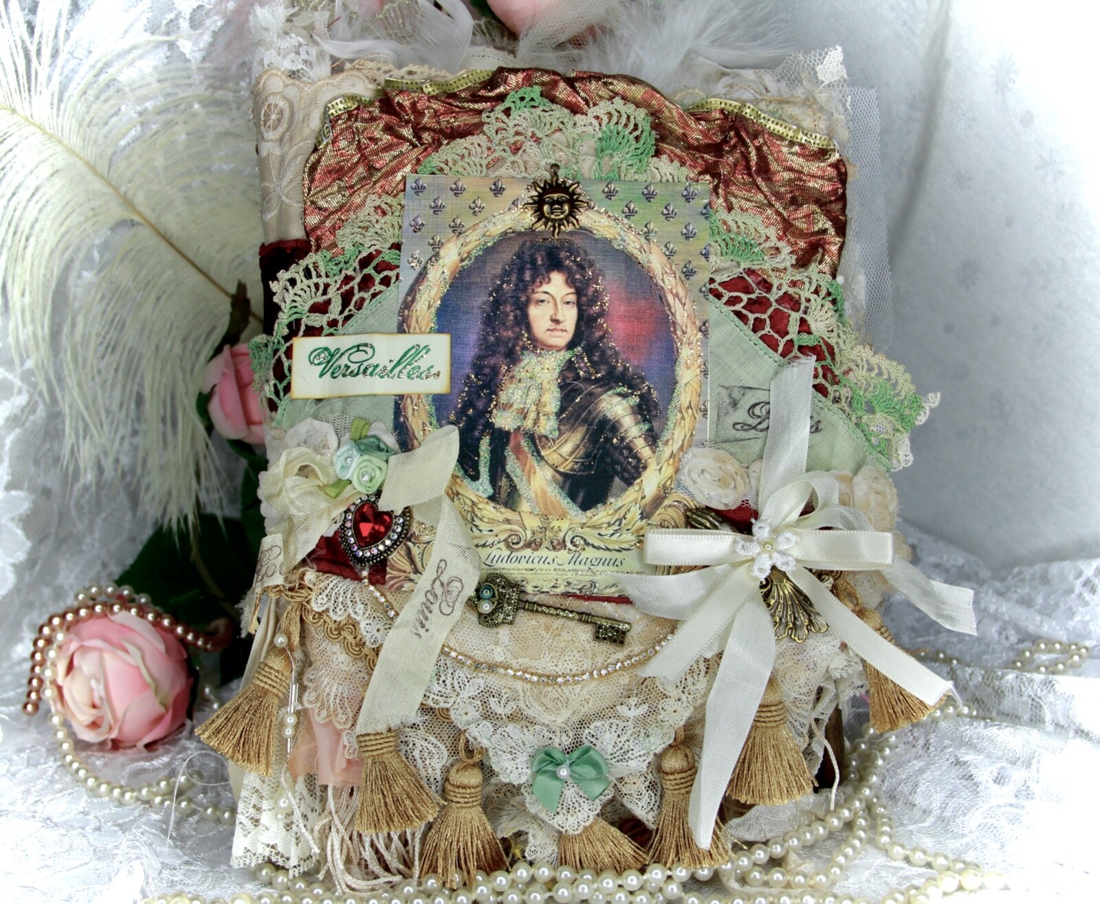 XL FRENCH LOUIS XIV VERSAILLE Antique Handmade Junk Journal,Mixed Media-KHATSART