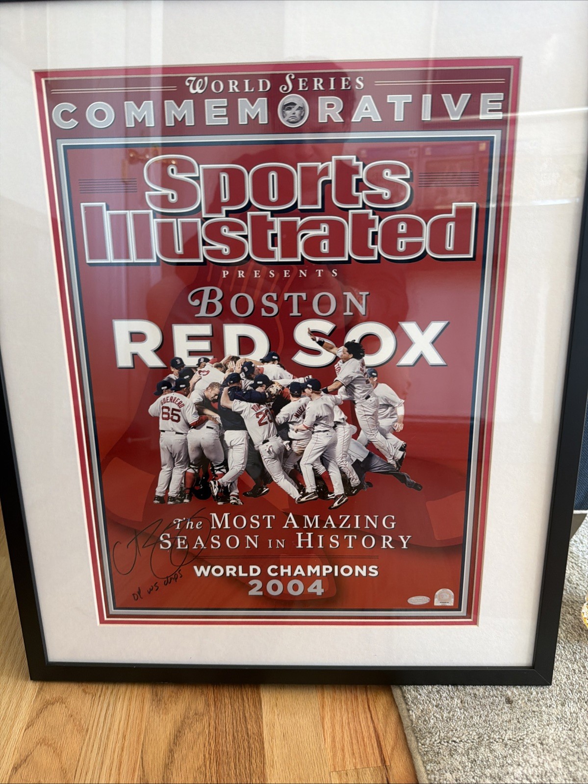 2004 Signed Red Sox SI World Series Cover Print Framed w/ COA Schilling Auto