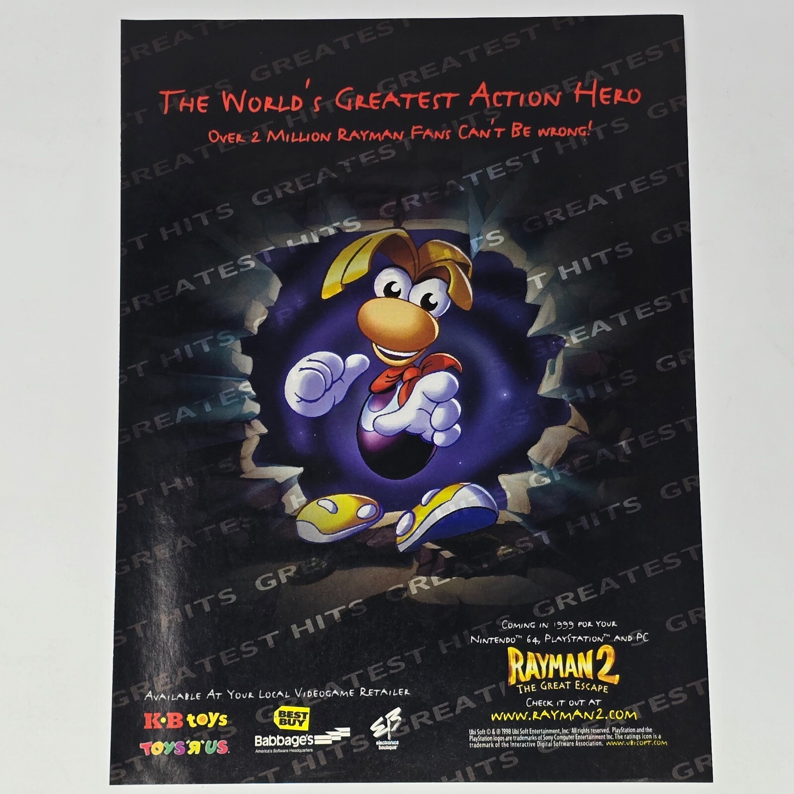 Rayman 2 N64 PS1 PC Toys\'R\'Us K-B EB Games Action Hero Print Ad/Poster Promo Art