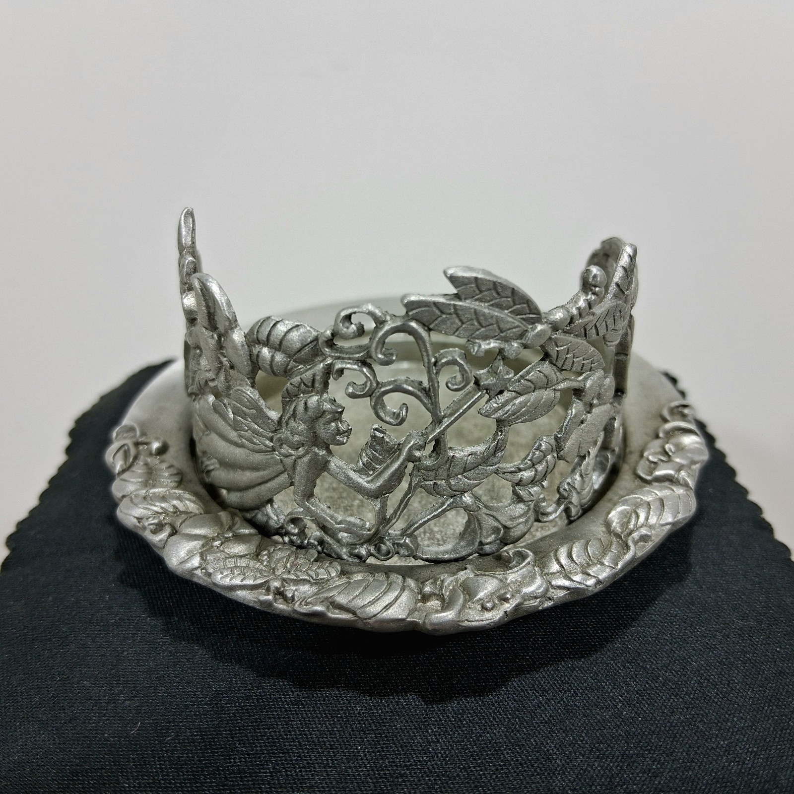 Vintage Fantasy Candle Holder, Pewter Fairy W/ Dragonfly