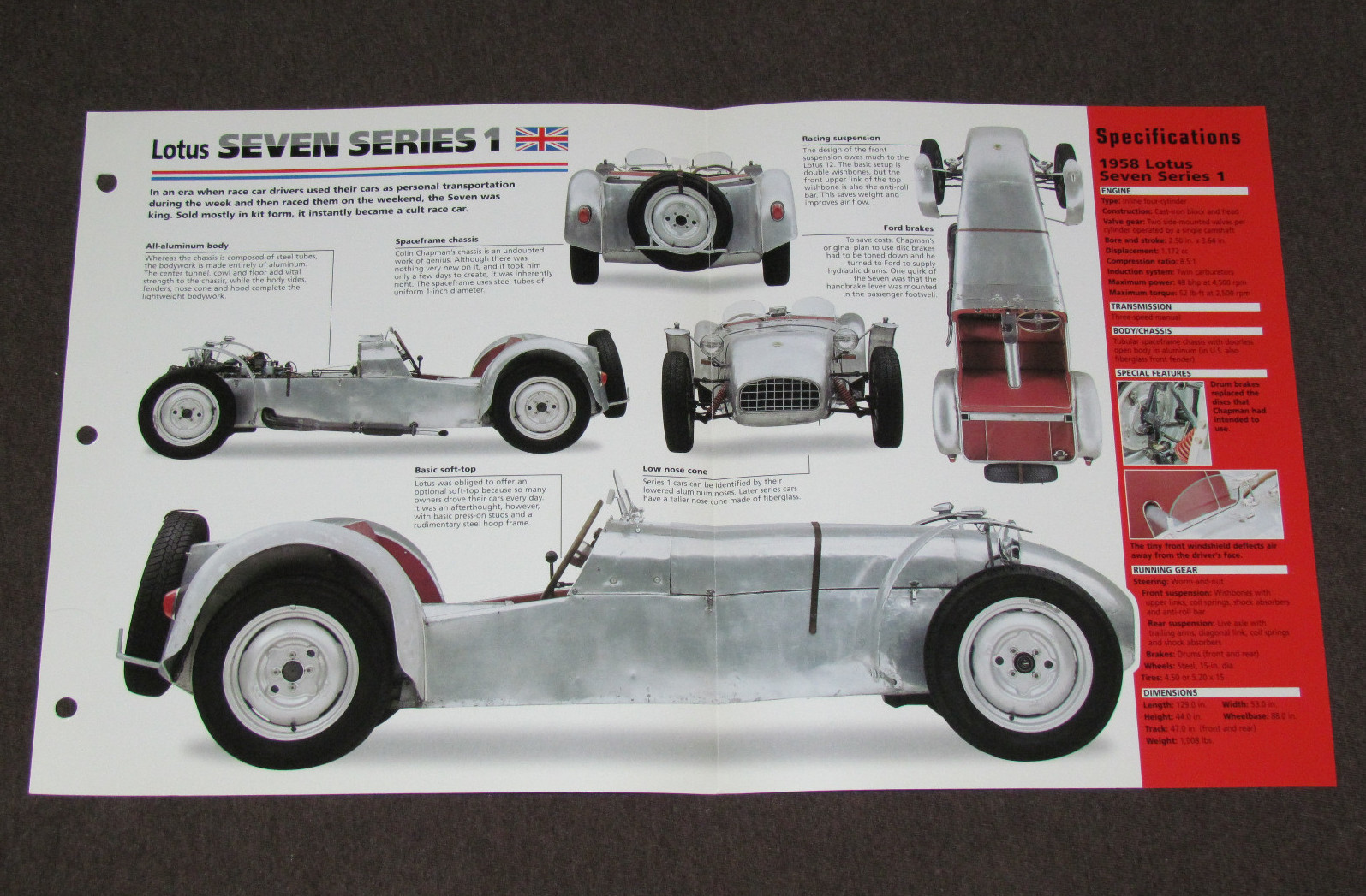 1957-1960 LOTUS SEVEN SERIES 1 Sports (1958) Car SPEC SHEET BROCHURE BOOKLET