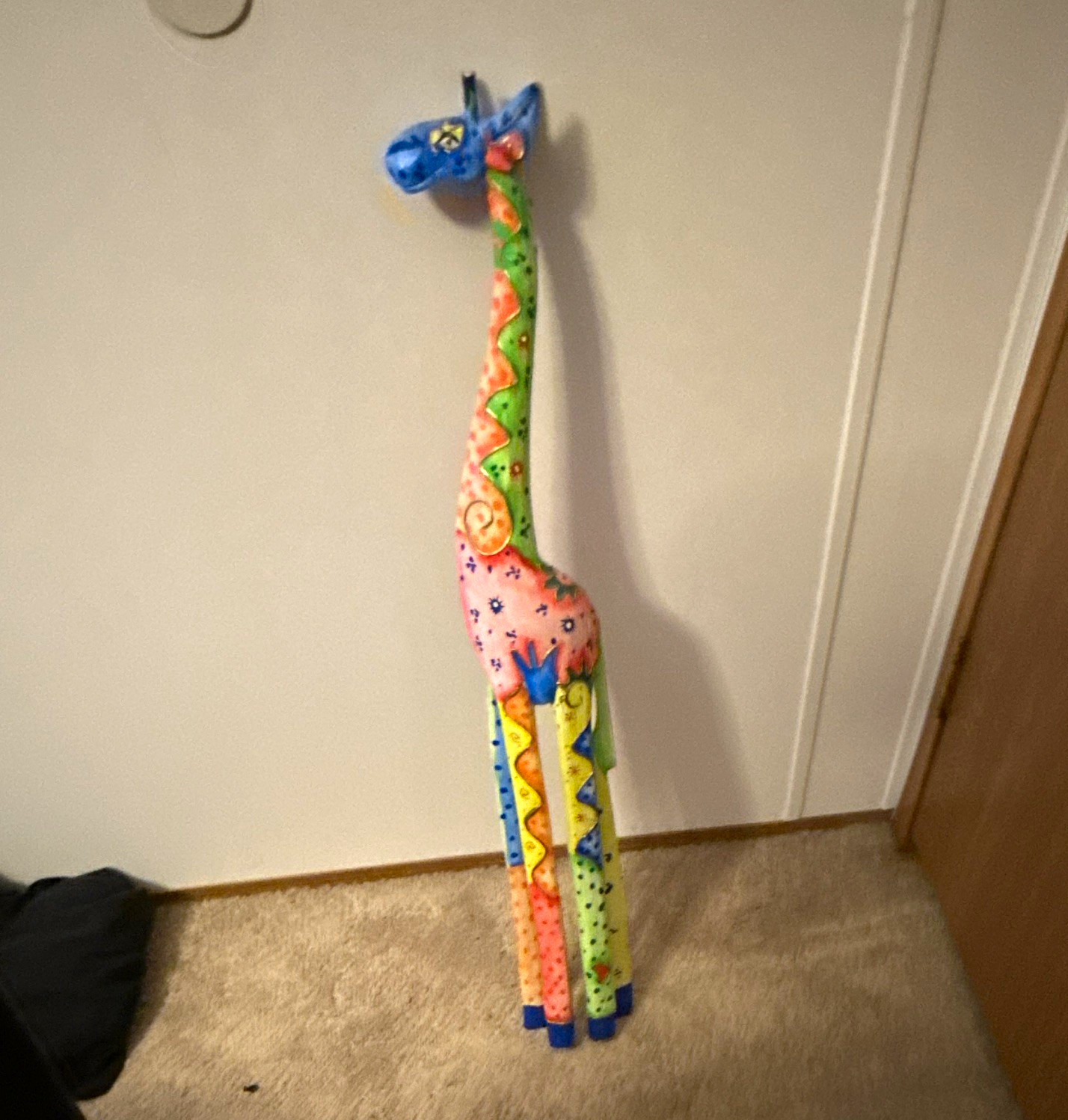 Vintage Guatemalan Crafts Wood Hand Carved & Painted Sculptures Giraffe