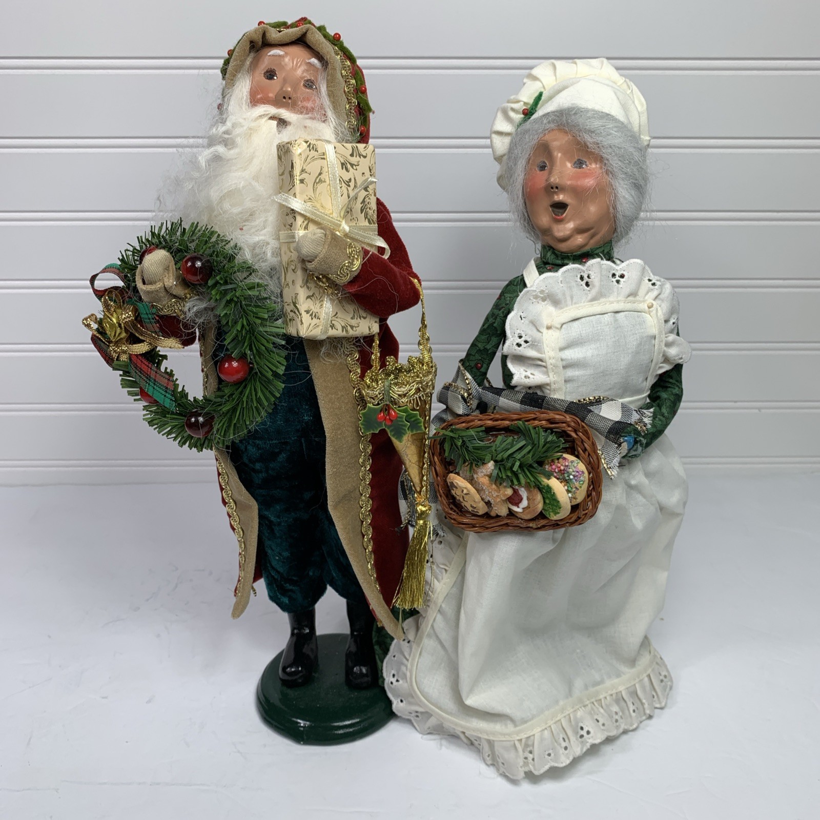 2005 Byers Choice Caroler Victorian Santa Crimson And 2002 Mrs Claus Baker