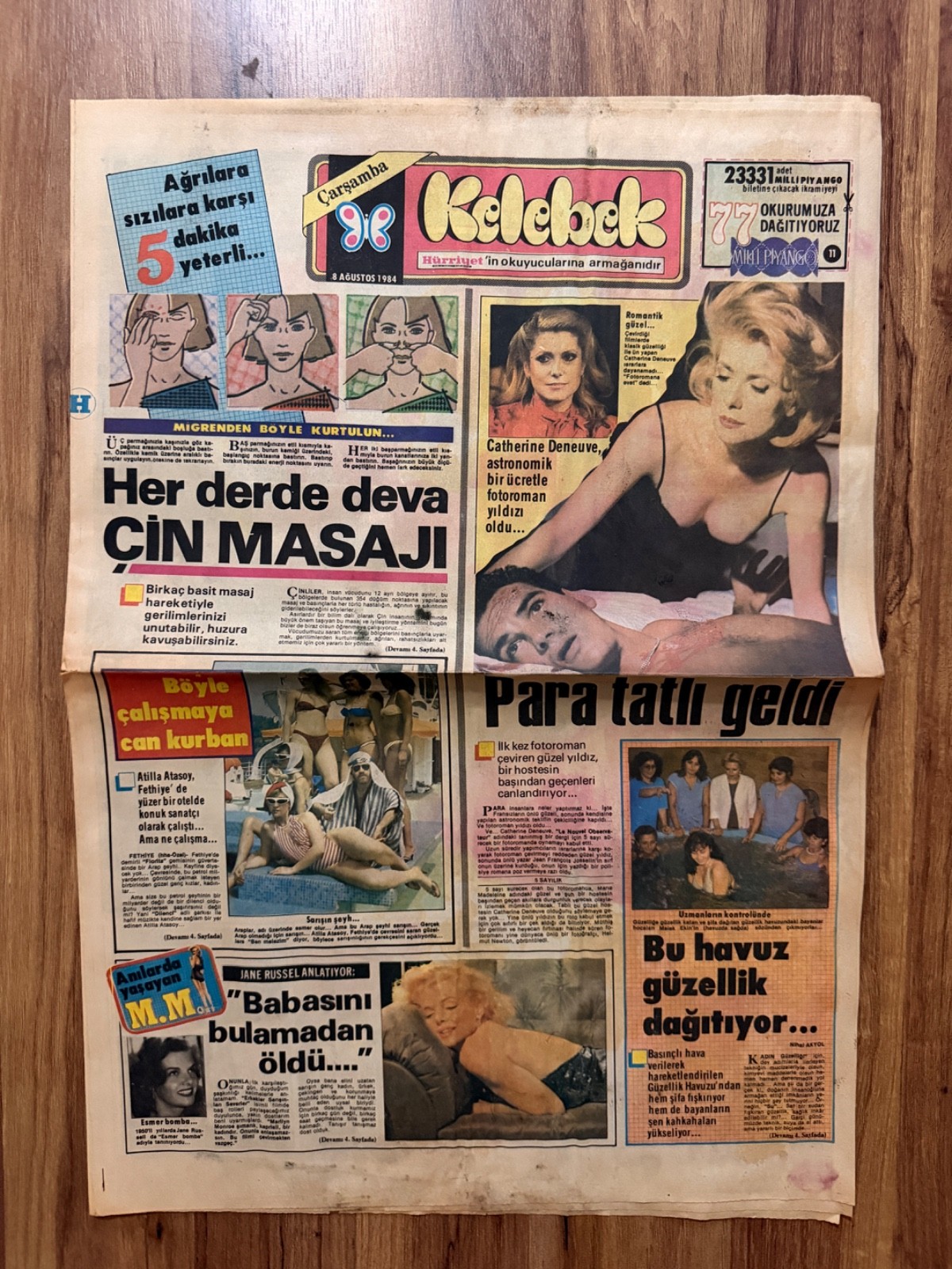 Catherine Deneuve Marilyn Monroe 1984 Turkish Newspaper Kelebek Vintage Rare
