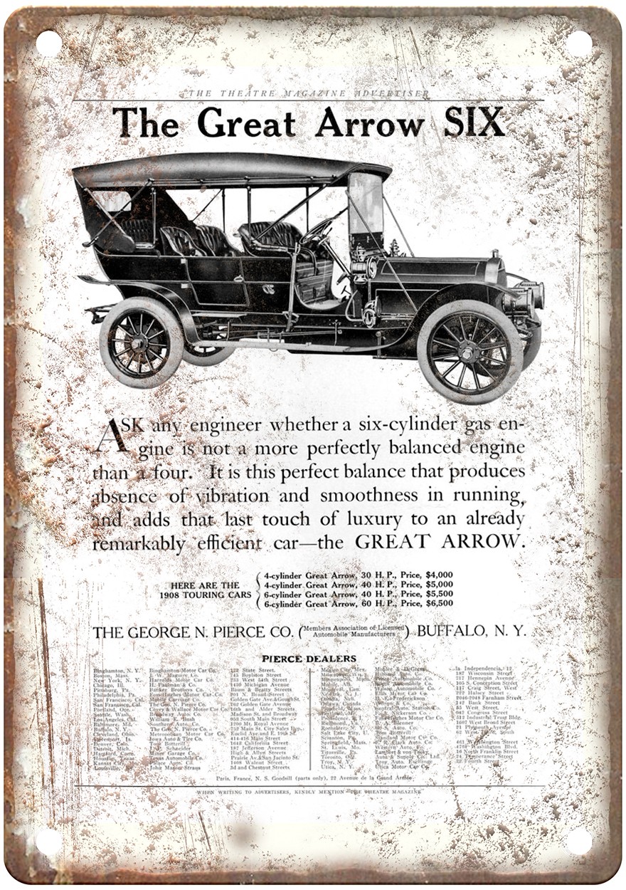 1908 Pierce-Arrow Vintage Automobile Ad Retro Look Metal Sign AM8483