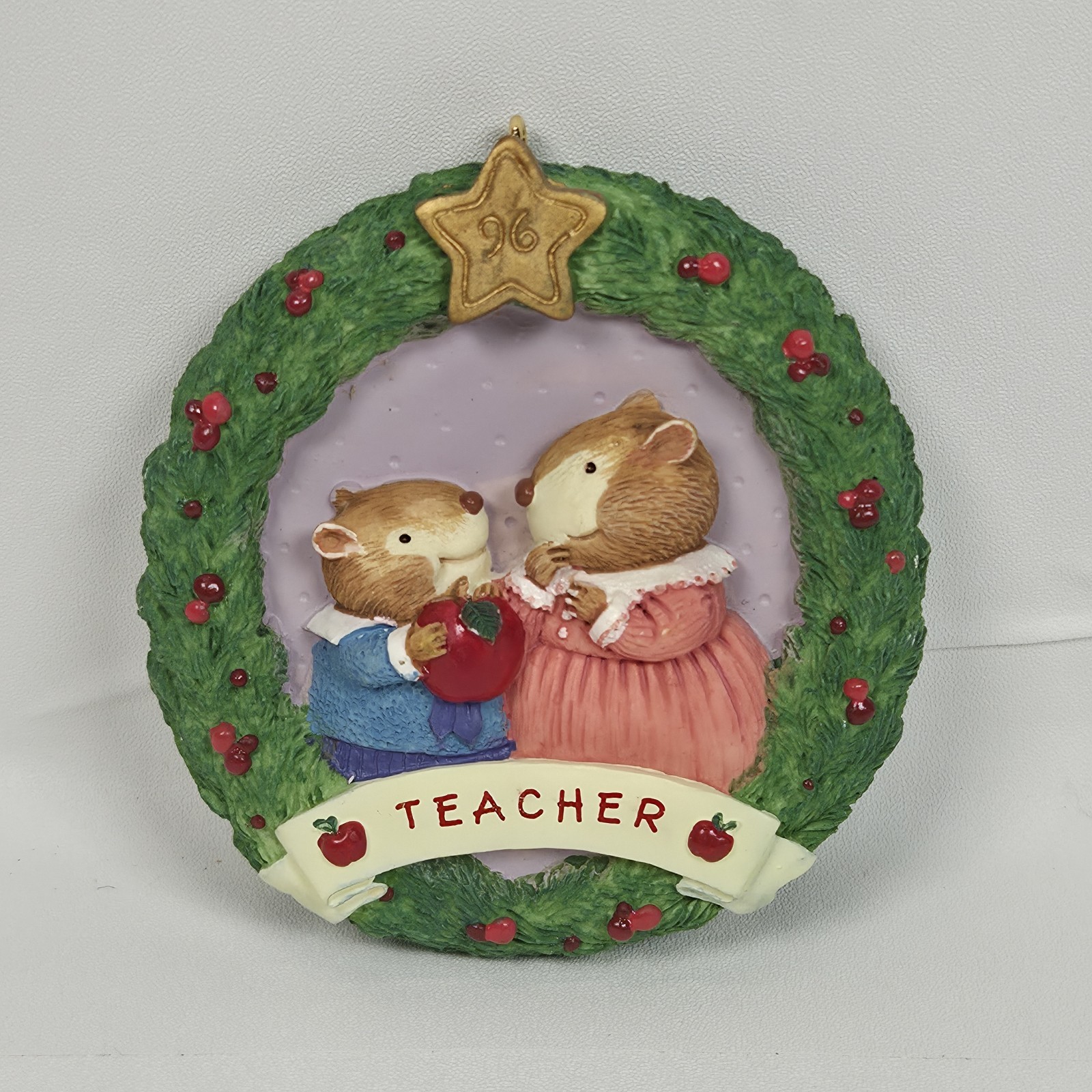 Vtg 1996 Hallmark Keepsake Ornament Apple for School Teacher Christmas Wreath