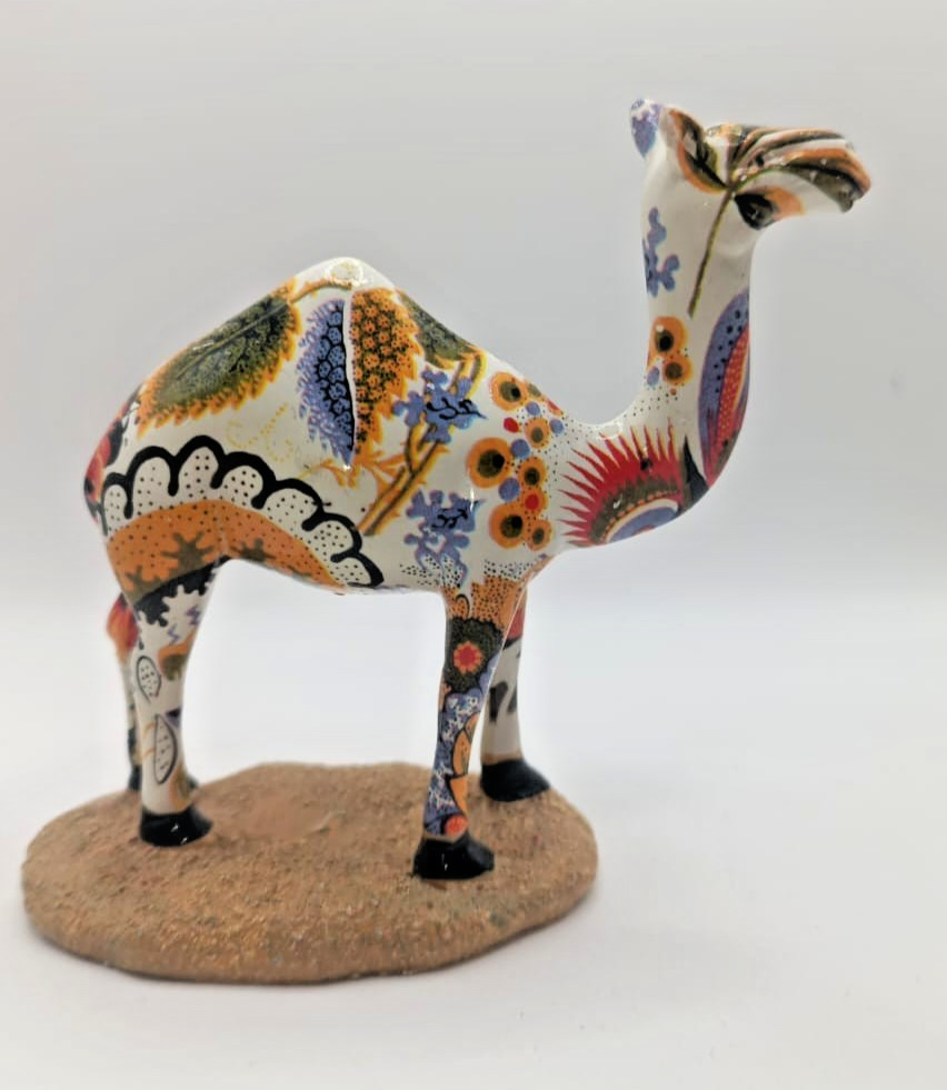 Hand Painted Jordanian Camel Statue Traditional Design Unique Floral Art