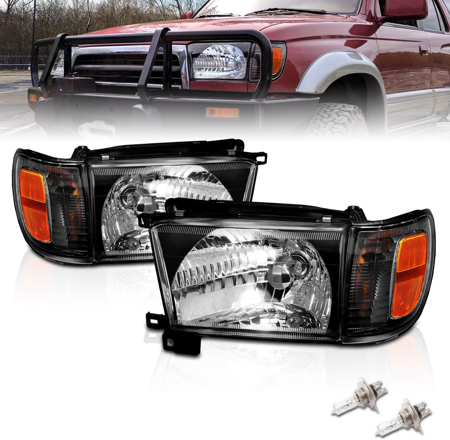 Replacement Halogen Headlights with Corner Lamp + Bracket for 1996-1998 Toyota 4