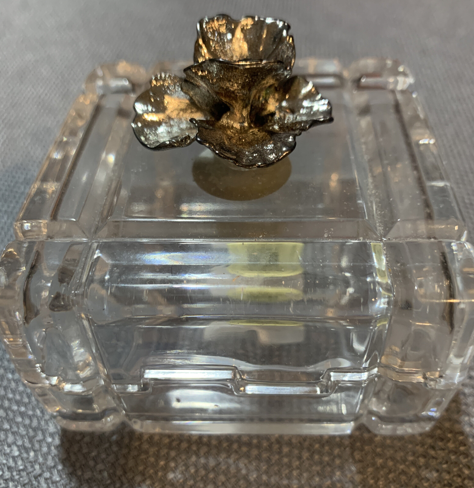 VTG RCR Royal Crystal Rock Italy Square￼ Trinket Box Silve Rose Knob Jewelry Box