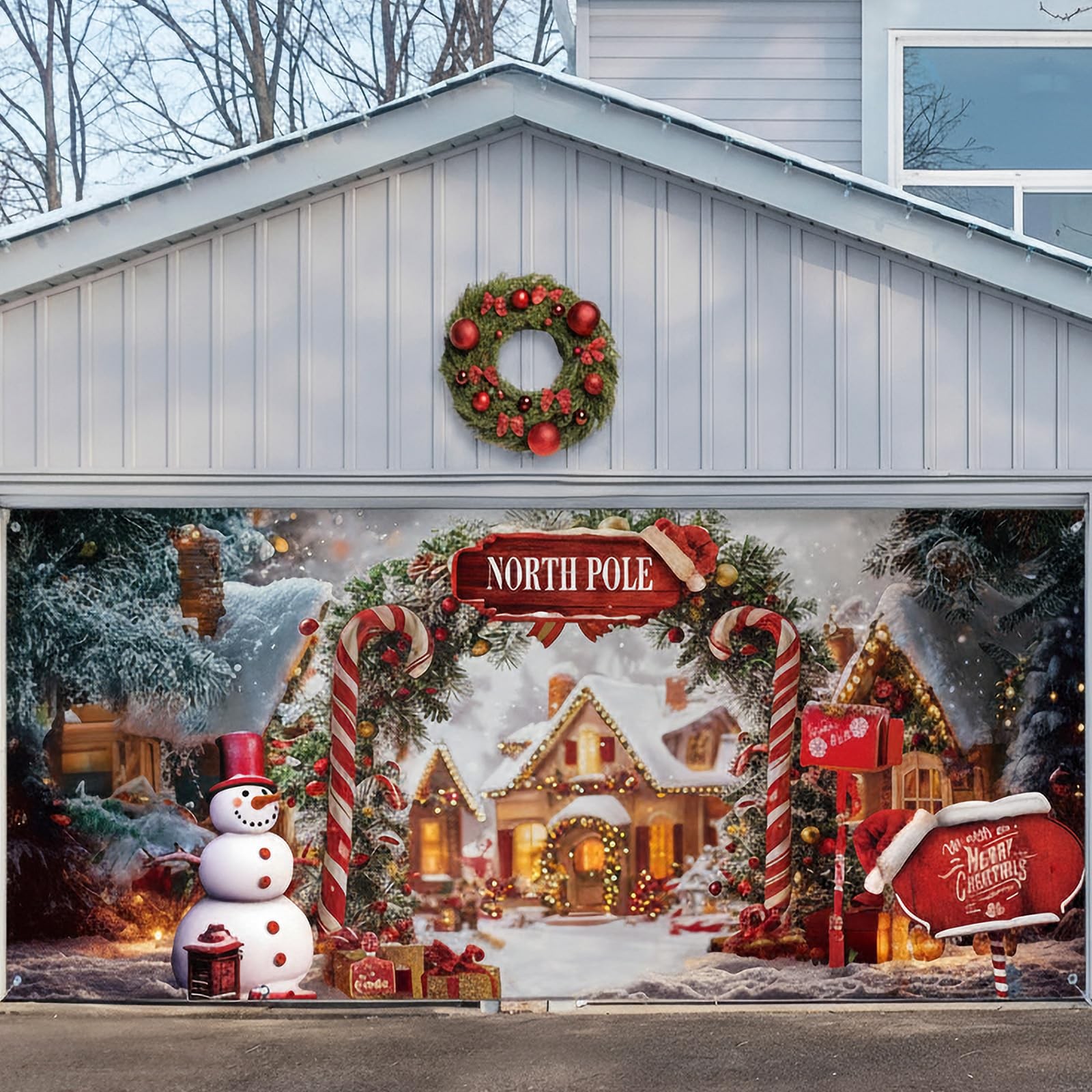 Christmas Garage Door Cover Banner 7 x 16ft Christmas Garage Door Decorations...
