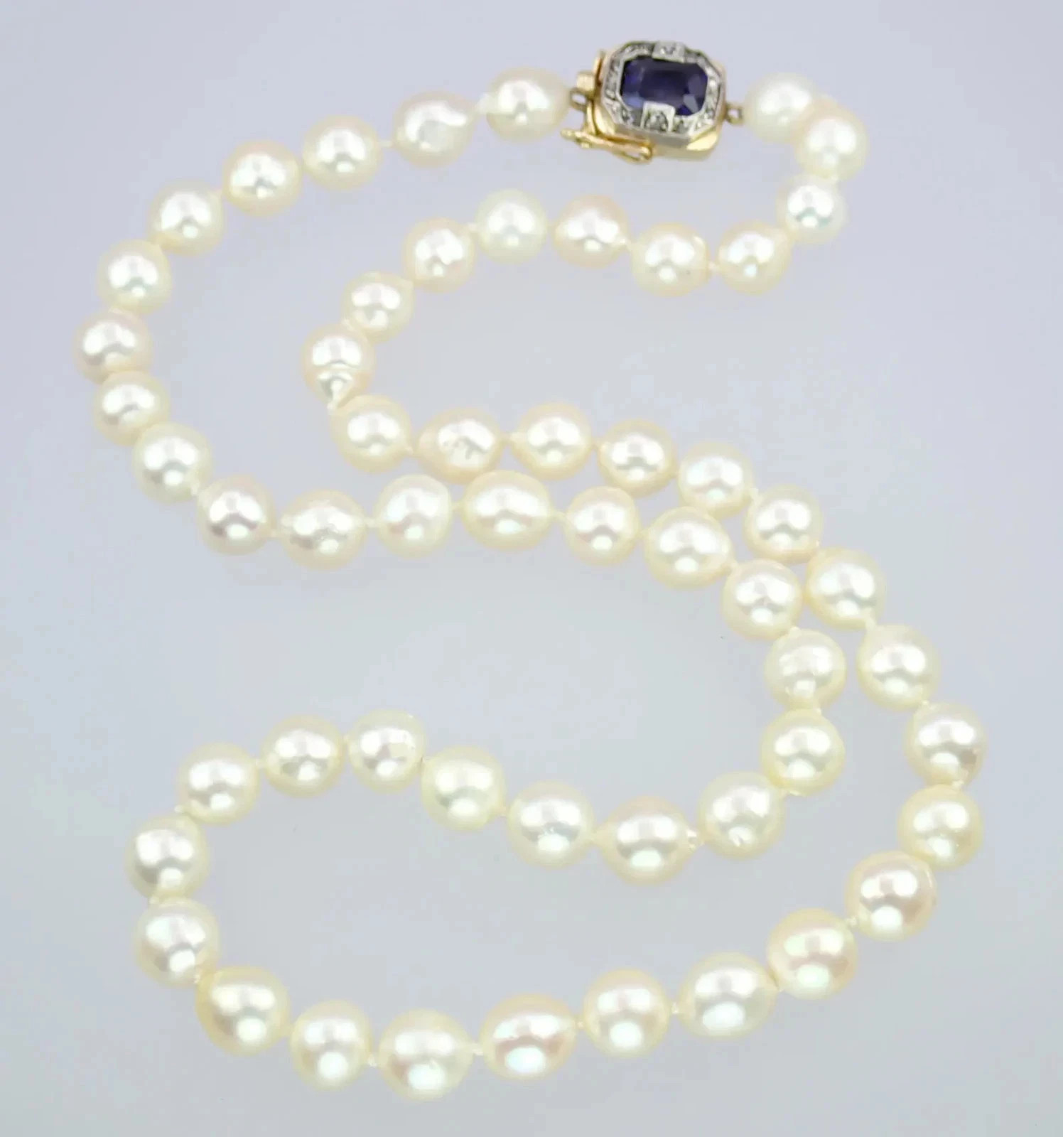 Antique Sapphire Diamond Pearl Art Necklace In 14K Two-Tone Gold Plated 18''