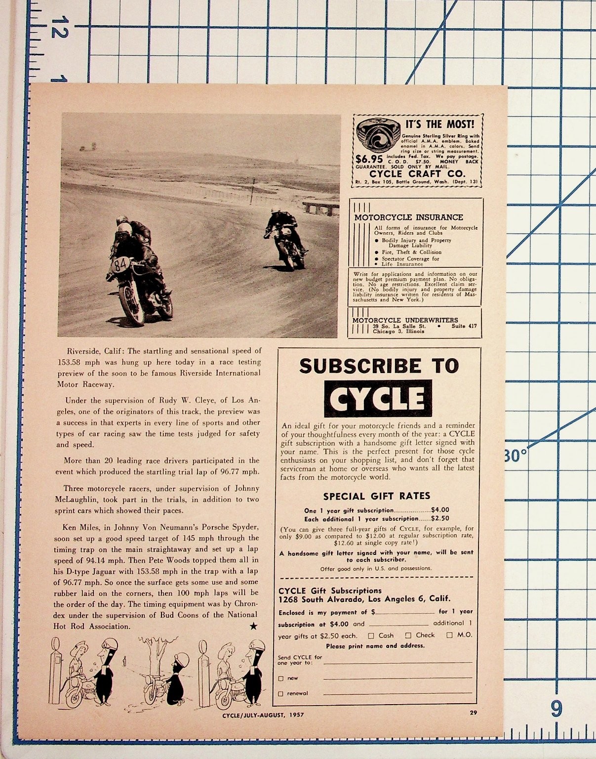 1957 CYCLE Magazine Page Riverside CA Motorcycle Race AMA Ad Vintage Ephemera 1957 CYCLE Magazine Page Riverside CA Motorcycle Race AMA Ad Vintage Ephemera